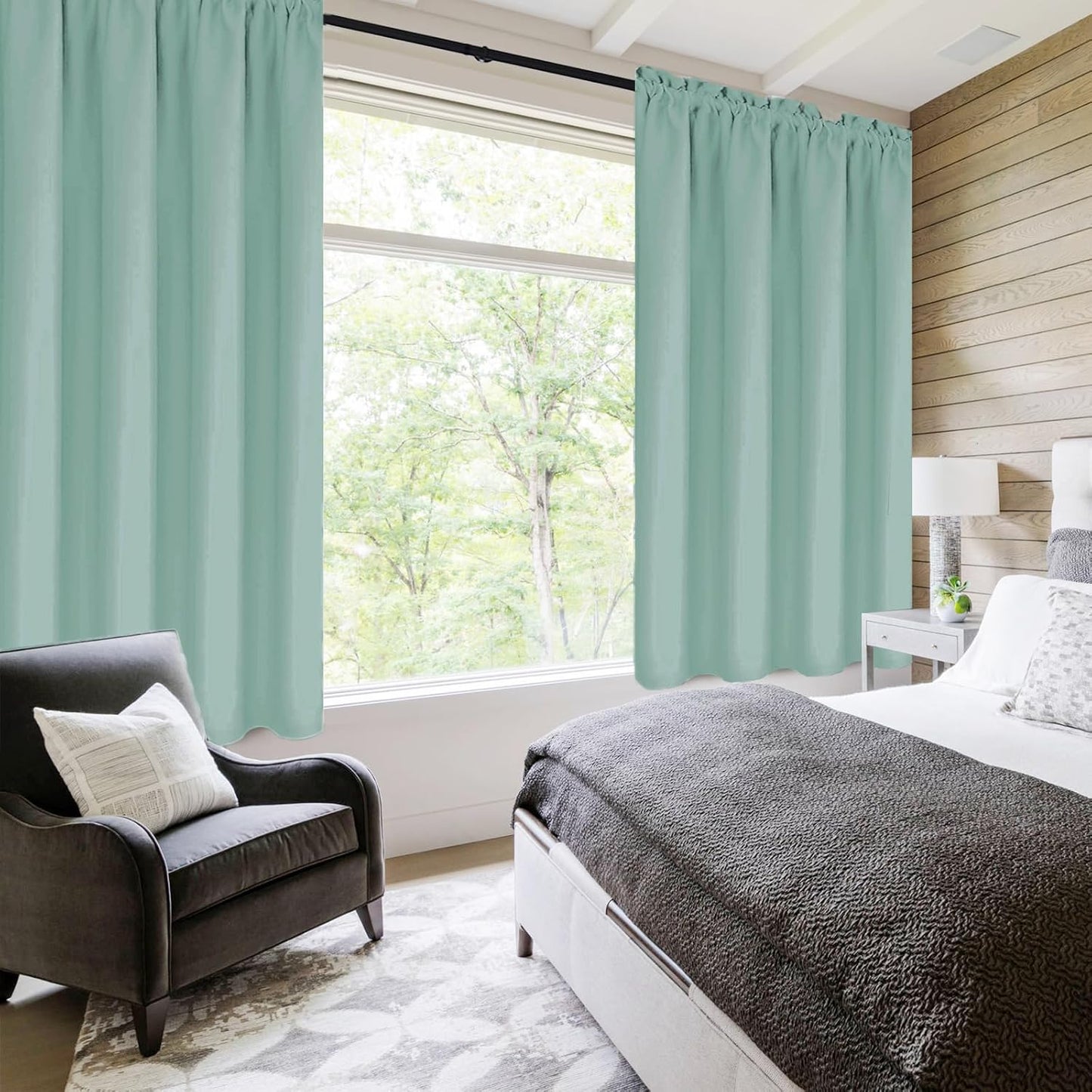 DWCN Blackout Curtains for Living Room Thermal Insulated, Energy Saving & Noise Reducing Bedroom Curtains, Sage Green, W 38x L 45 Inch, Set of 2 Rod Pocket Curtain Panels