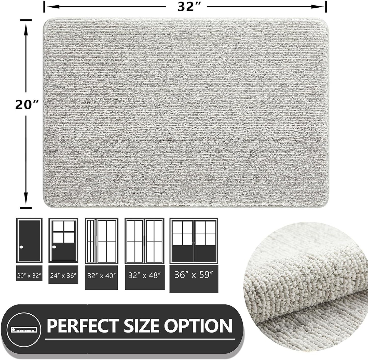 REFETONE Indoor Doormat, Front Door Mat 20"x32" Absorbent Rubber Backing Non Slip Back Door Mats, Washable Low-Profile Inside Floor Mat Door Rugs for Entryway, Resist Dirt Mud Mat for Dogs, Grey
