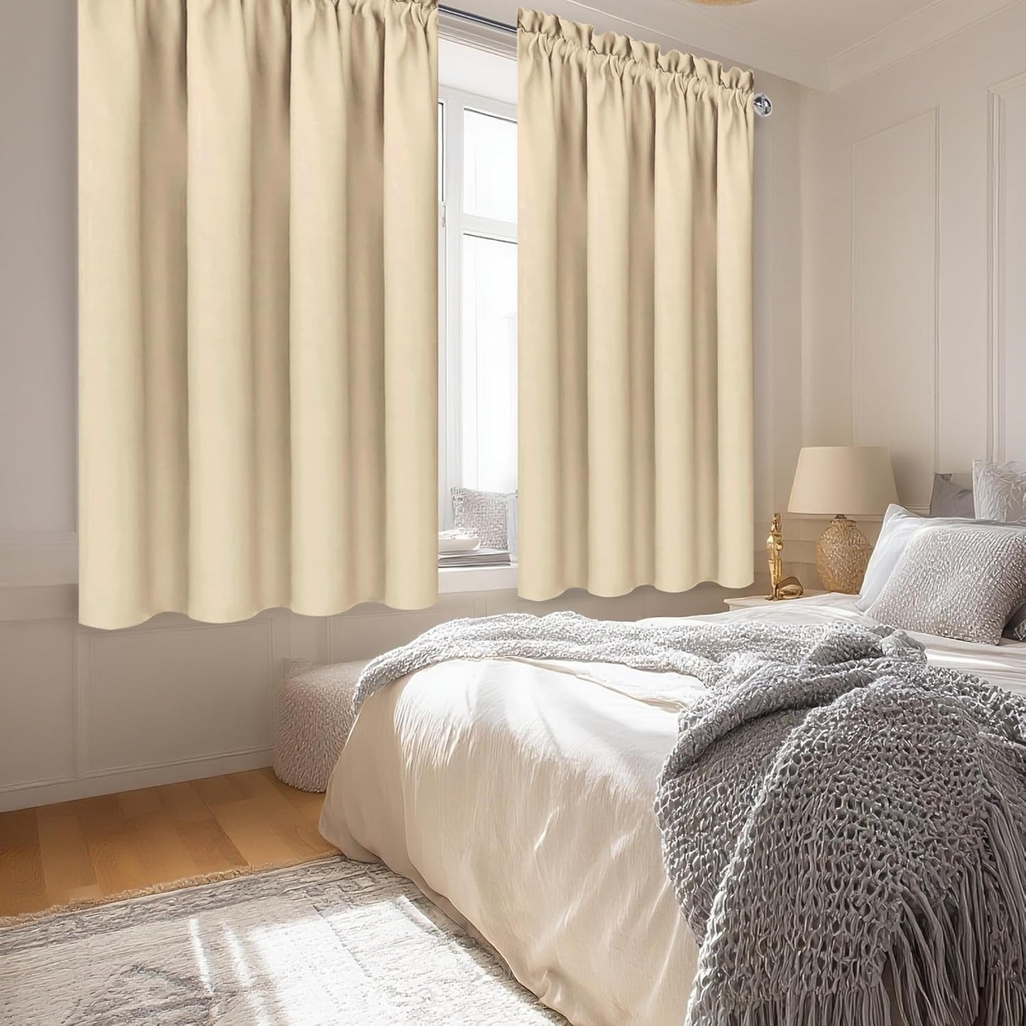 DWCN Beige Curtains for Bedroom Thermal Insulated Room Darkening Drapes for Living Room Rod Pocket Light Blocking Solid Window Treatment, W 42 x L 63 Inch, 2 Panels, Beige