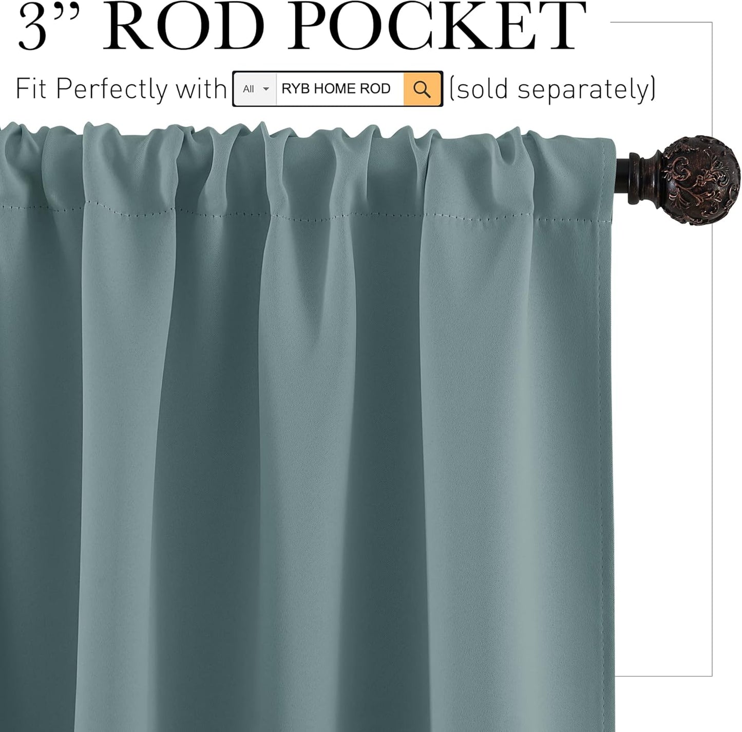 RYB HOME Small Curtains for Door Windows - Blackout Thermal Insulating Drapes for Home Theatre Bathroom Basement Cafe RV Camper Windows Blinds, Wide 34 x Long 30, Dusty Blue, 1 Pair