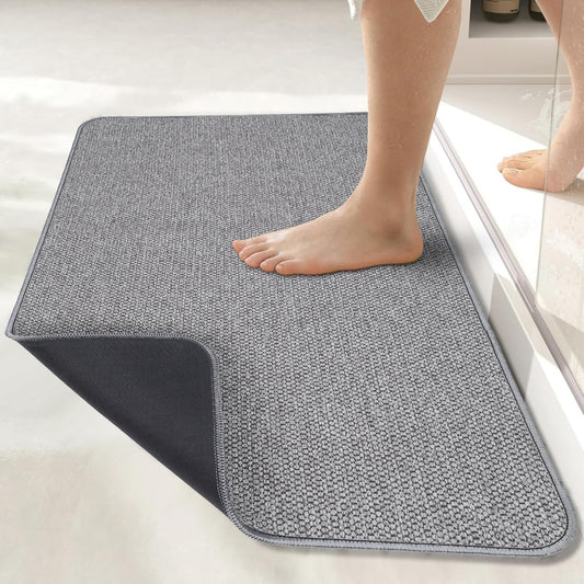 Bath Mat,Ultra Thin Bathroom Runner Rugs,Large Bath Mats for Bathroom,Quick Dry,Non-Slip,Machine Washable,Low Pile,Bath Rug,Shower Outside,Sink,Home Decor Accessories.Grey,1'5"x2'11"（17x35inch）