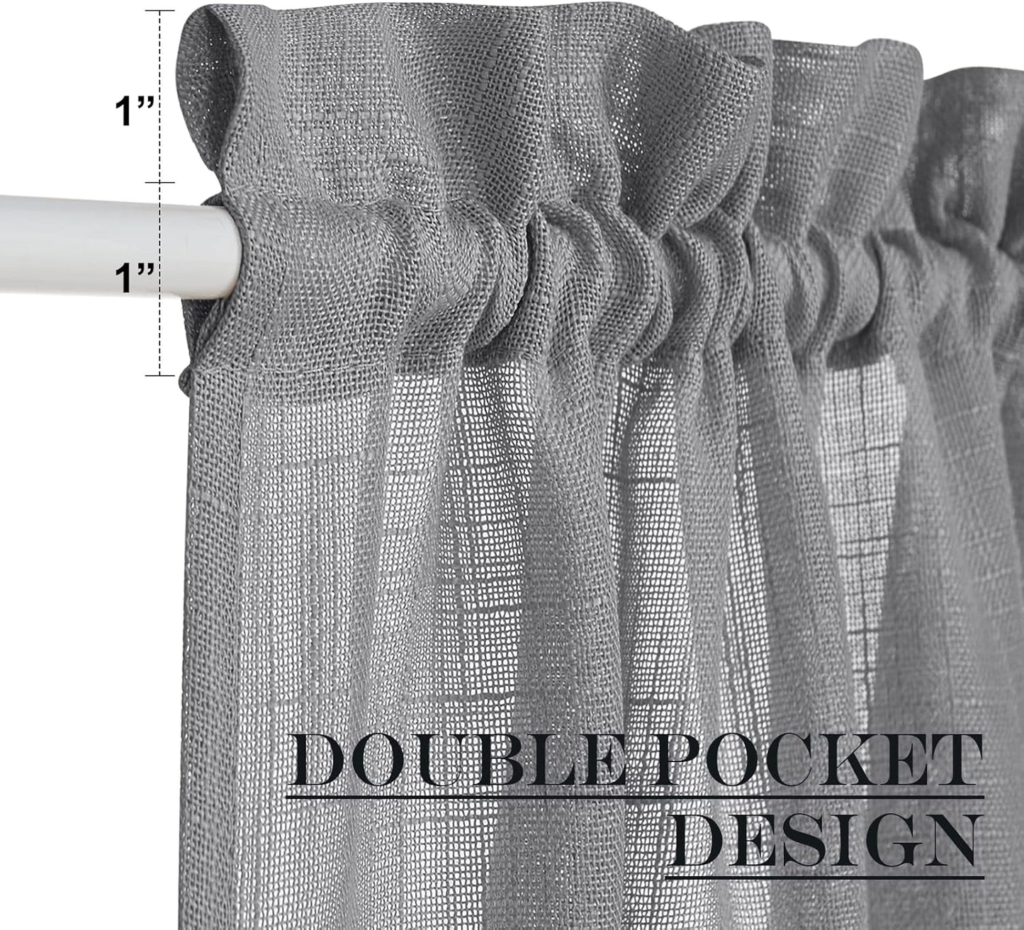 NICETOWN French Door Curtain Panel - Durable Front Door Window Curtain, Light Filtering Semi Sheer Drape for Glass Window, Tieback Included (Dark Grey, 1 Panel, 52 inches by 40 inches)