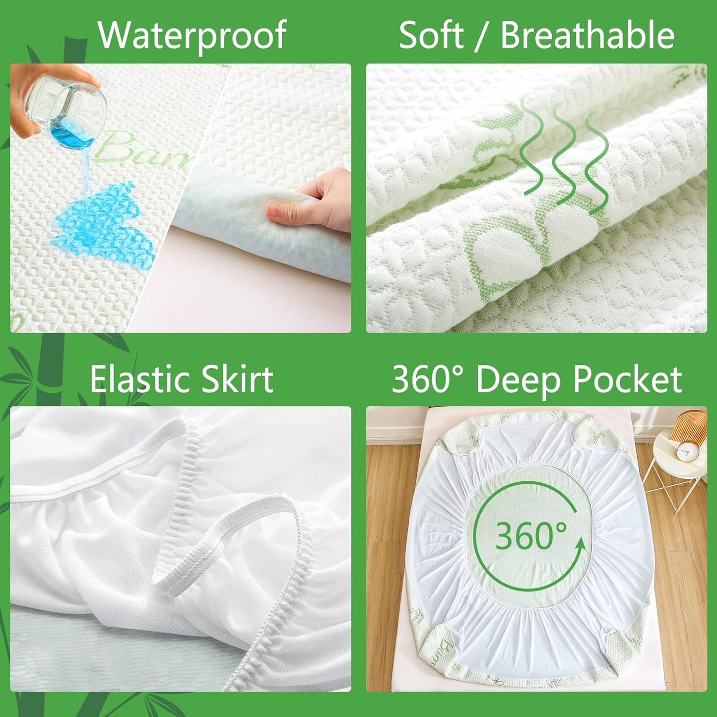GOONIK Twin Size Mattress Protector, Breathable Bamboo Viscose Waterproof Twin Mattress Pad Cover with 6-16 inches Deep Pocket