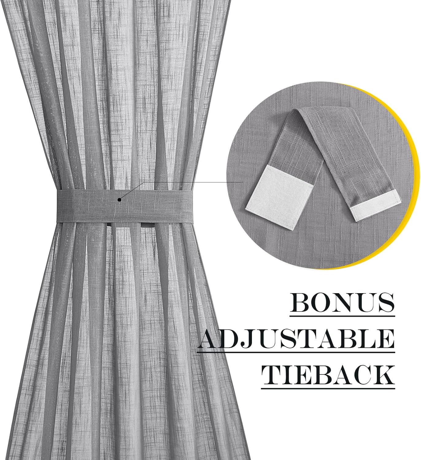 NICETOWN French Door Curtain Panel - Durable Front Door Window Curtain, Light Filtering Semi Sheer Drape for Glass Window, Tieback Included (Dark Grey, 1 Panel, 52 inches by 40 inches)