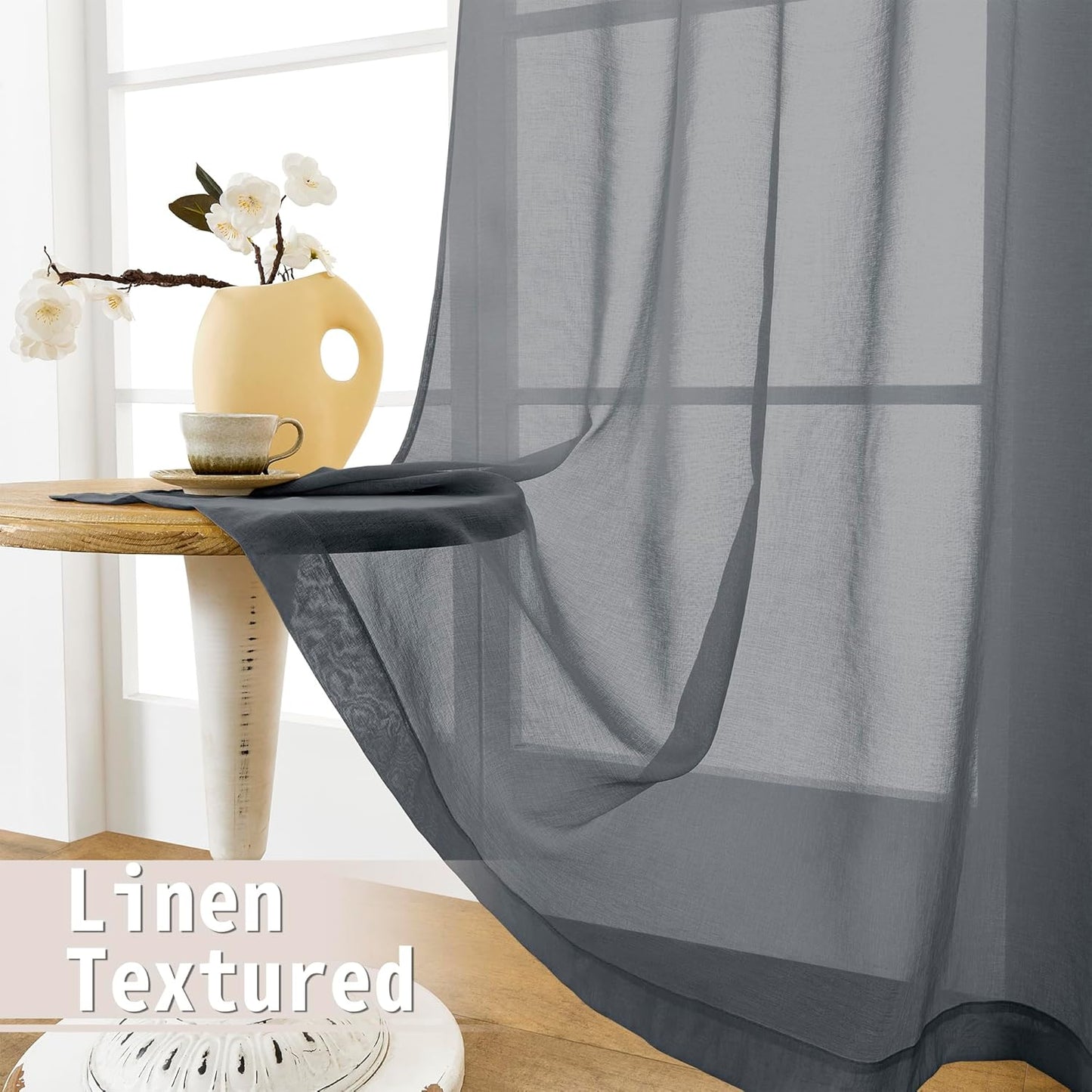 Tollpiz Sheer Door Curtains Closet Linen Textured Curtain Sheers Doorway Light Filtering Voile Patio Glass Door Rod Pocket Curtains French Door, 54 x 80 inches Long, Dark Grey, Set of 1 Panel