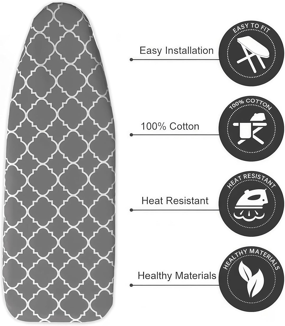 Ironing Board Cover with Two 5MM Thick Feltpads,15"x48"Heat Resistant Replacement Ironing Board Cover and Pad,Fits Standard Ironing Boards,Durability and Easy to Install