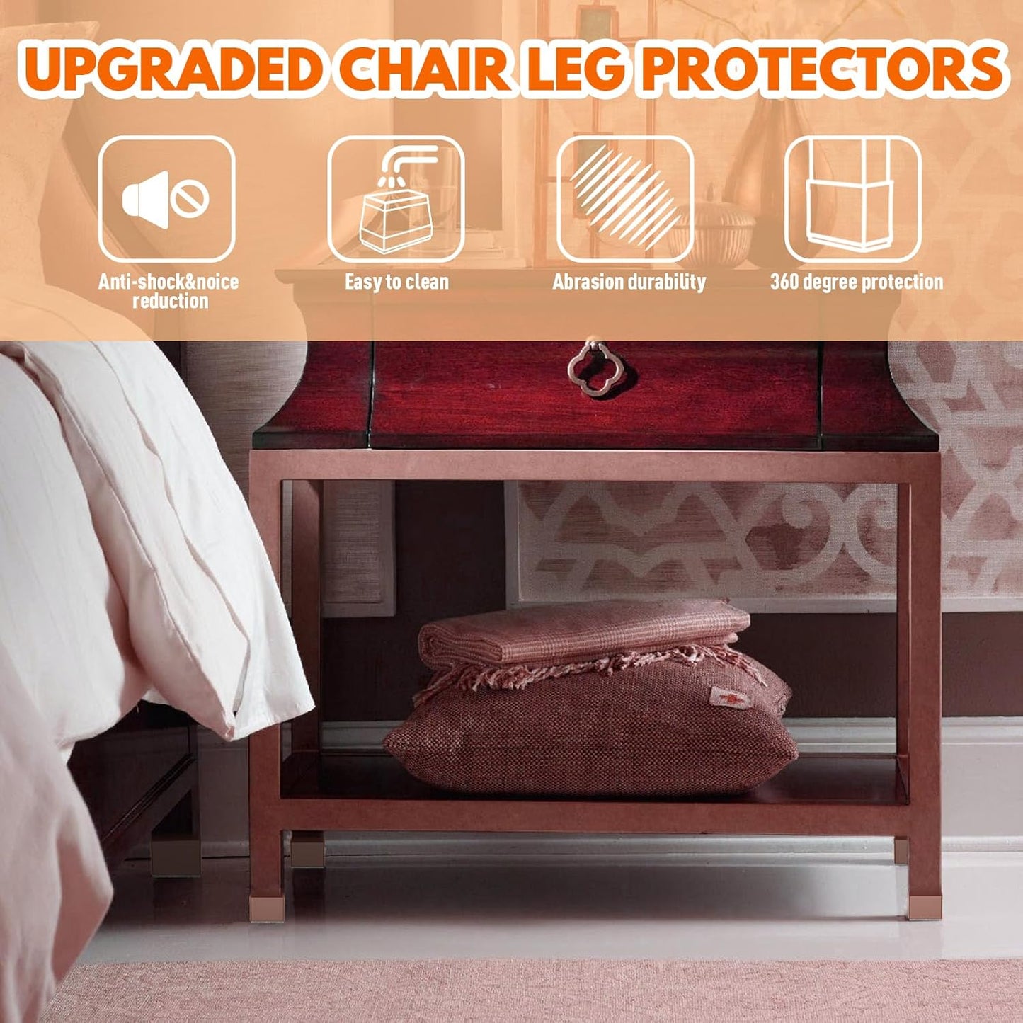 Rectangle Chair Leg Protectors for Hardwood Floors,16 PCS Silicone Covers to Protect Wood Tile Floors Felt Pads Furniture Leg Caps Reduce Noise. Easy to Move. (Brown,0.5 x 1 Inch, Rectangular)