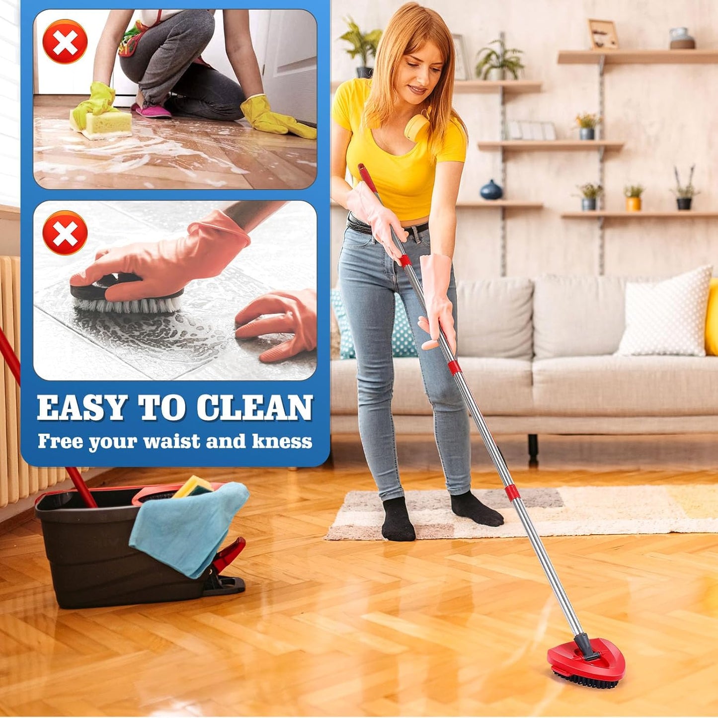 4 Pack Spin Mop Replacements Head Compatible for EasyWring 1-Tank System,Microfiber Spin Mop Refills Head,1 Mop Scrub Brush + 1 Mop Base + 4 Pack Cleaning Floor Mop Head（Red)