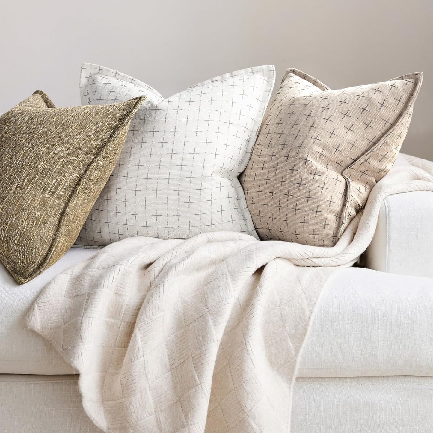 ZWJD Pillow Covers 18x18 Set of 2 Soft Polyester Textured Pillow Covers with Stylish Flange Edge Cozy Farmhouse Throw Pillows for Couch Bed Sofa Living Room