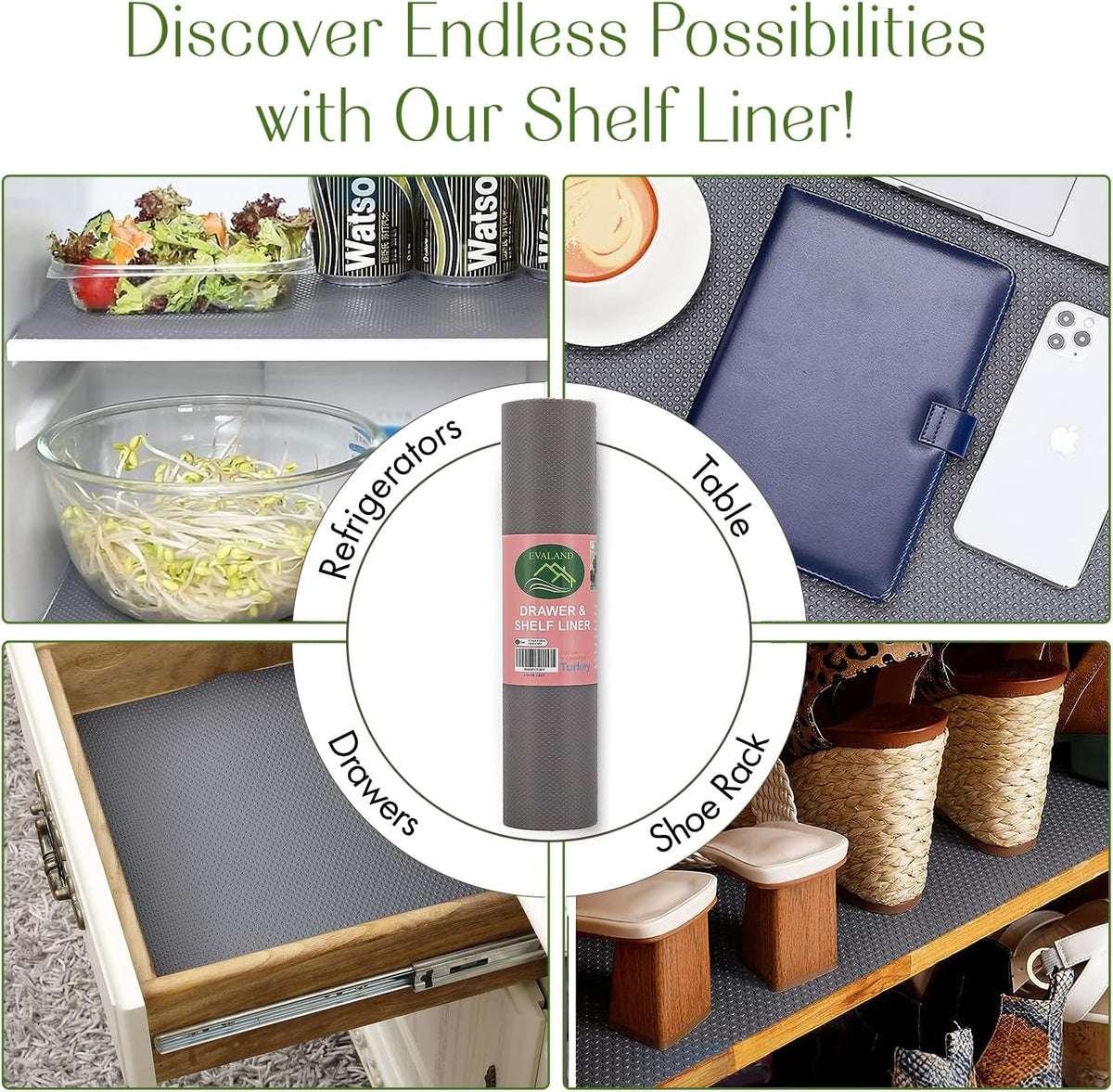 EVALAND 12" x 33 FT Non-Slip Shelf Liner, Non-Adhesive, BPA-Free, Waterproof Pantry Liner for Shelves, Easy to Cut, Oil-Proof Shelf Liners for Kitchen, Cabinets, Drawers, Refrigerator, Gray