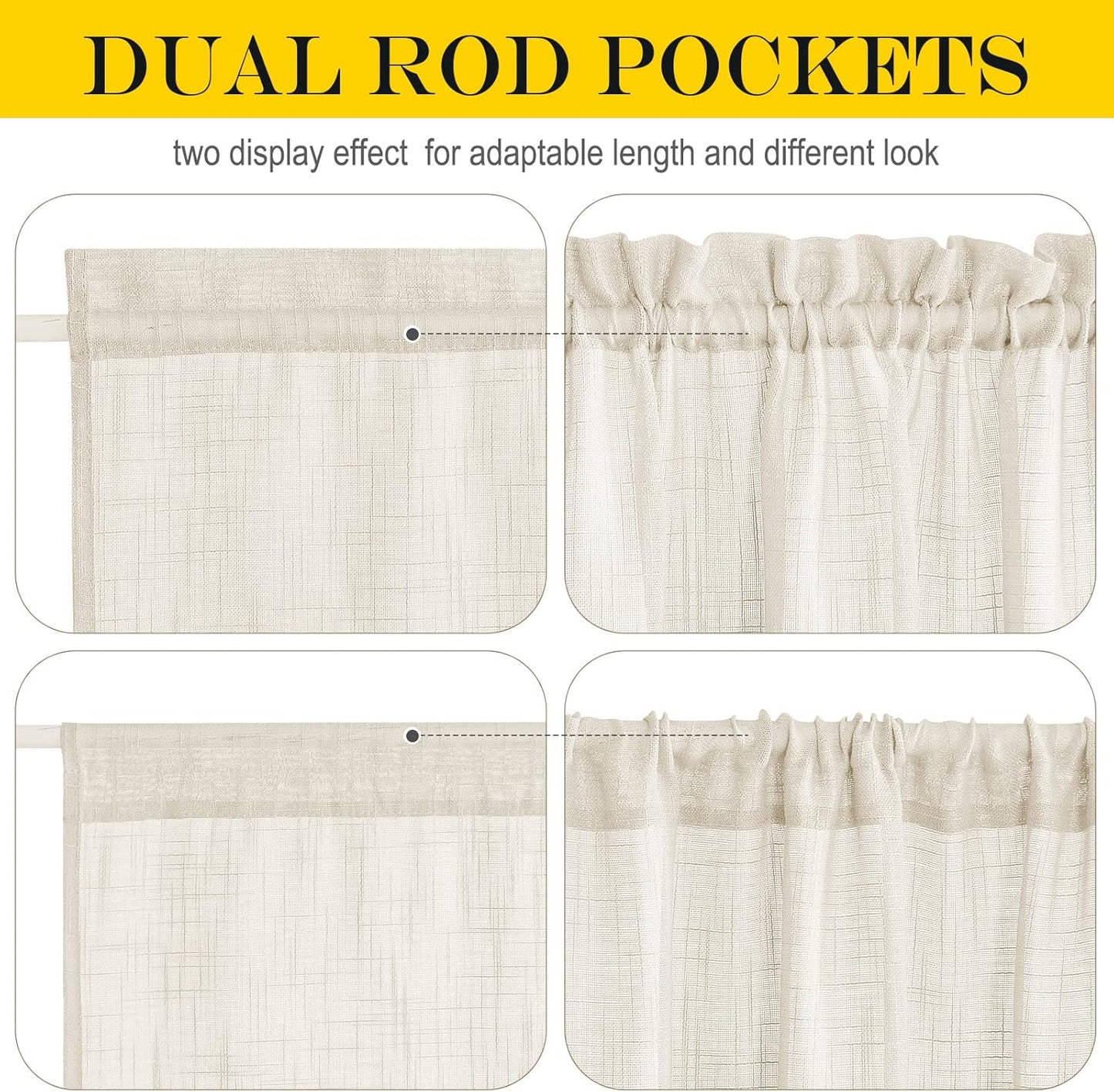 NICETOWN Privacy Door Curtain - Linen Textured French Front Door Curtain Semi Sheer Panel Tieback for Kitchen (52 inches W x 72 inches L, Beige, 1 Panel)