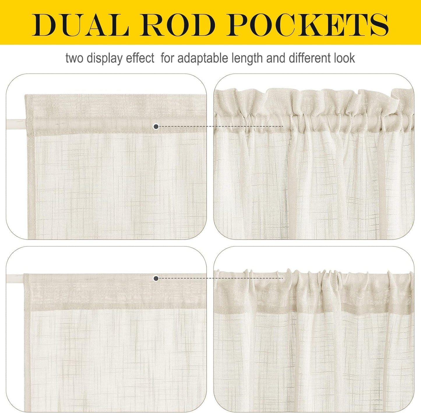 NICETOWN Sheer Door Curtain for Window, Farmhouse French Door Curtain for Front Back Kitchen, Light Flitering Sidelight Curtains Blind for Small Window, 1 Panel, 26" W x 50" L, Beige