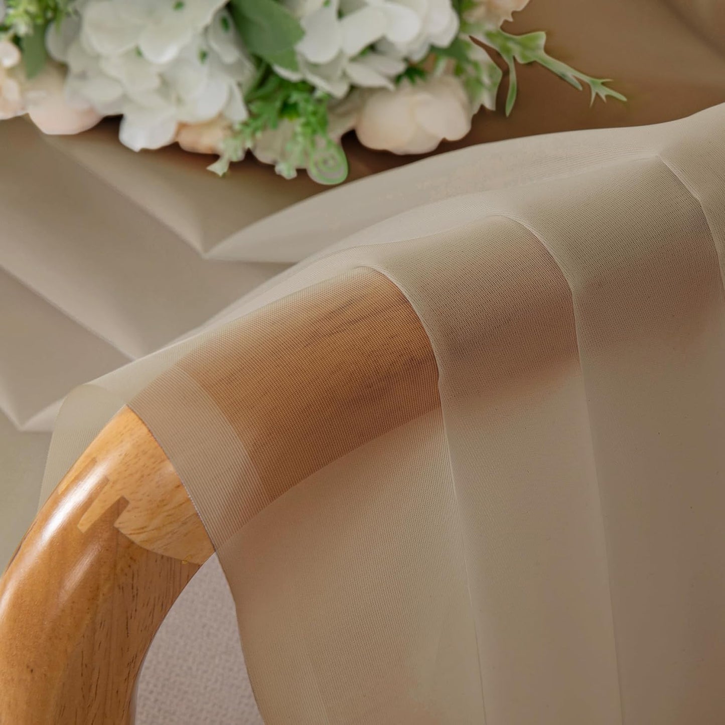 Chyhomenyc Sheer Taupe Valances for Windows 2 Pack, Small Window Curtains for Living Room Bathroom Laundry Basement, Modern Rod Pocket Voile Curtains, 42Wx14L inches