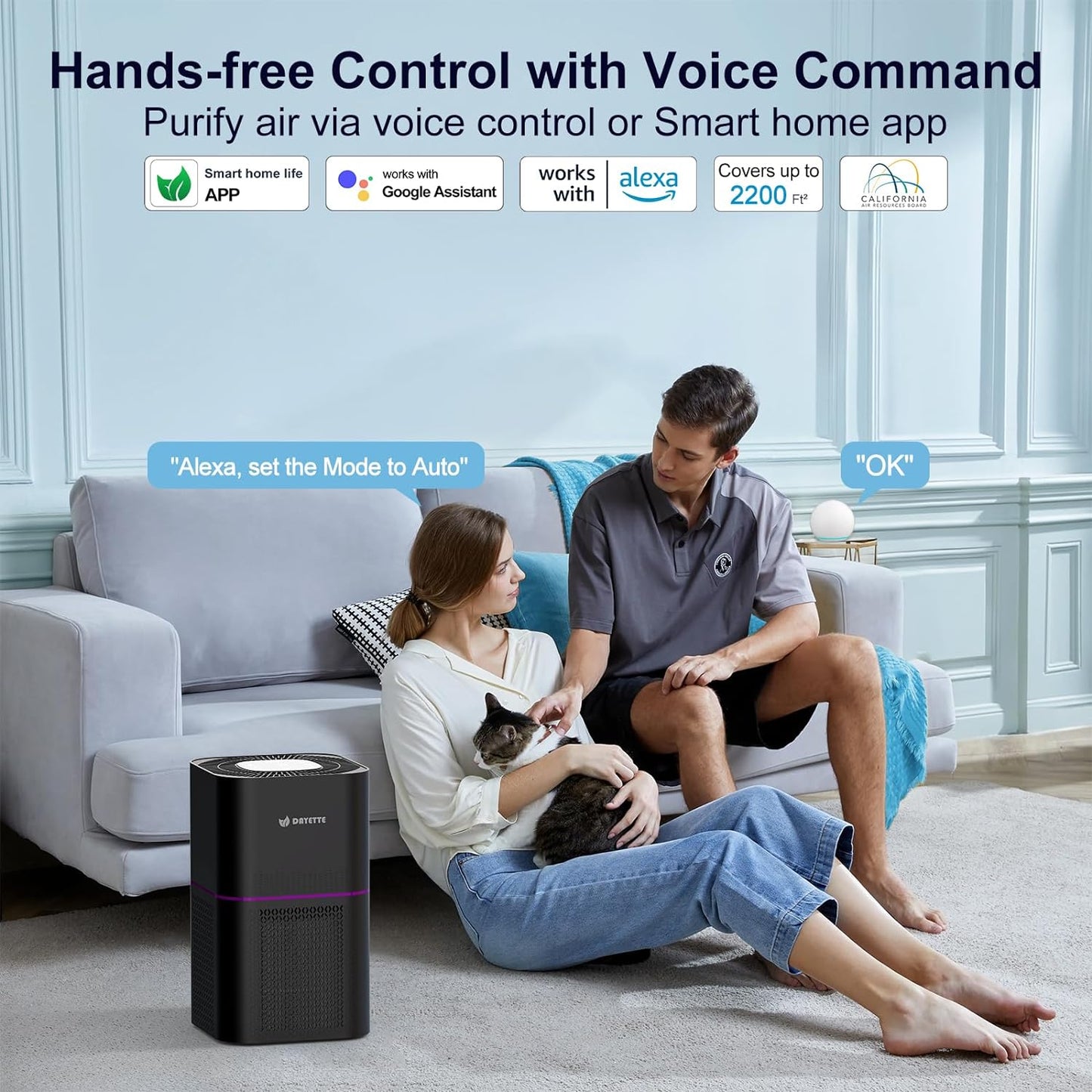 Dayette Air Purifiers for Home Bedroom Up to 2200 Sq Ft，H14 True HEPA Filter Smart WIFI Air Purifiers for Large Room,APP & Alexa Control Air Cleaner with for Allergies Pet Dander Smoke Dust