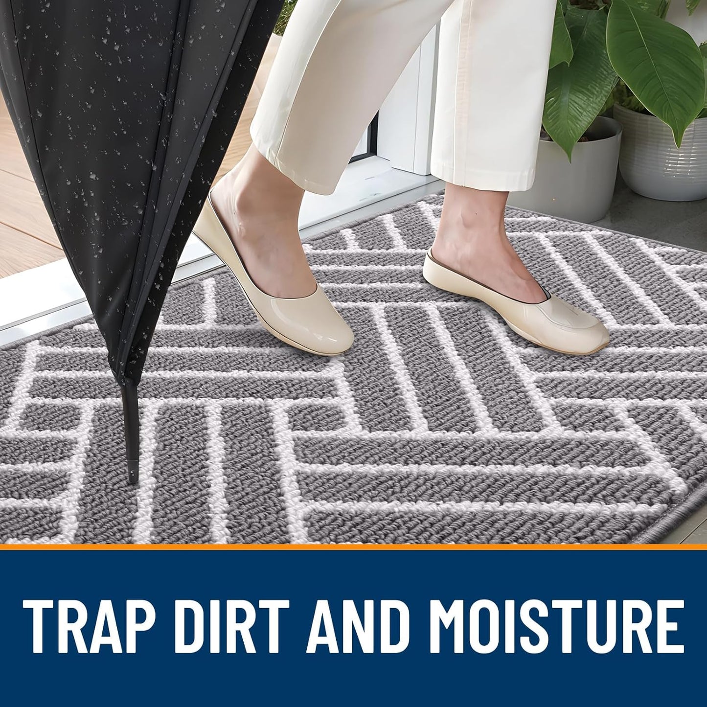 OLANLY Indoor Door Mat, 48x32 Inch, Dirt Resistant and Absorbent, Non-Slip Rubber Backing Floor Mats, Easy Clean Low-Profile Doormat for Entryway, Front Door, and Inside Entrance, Grey