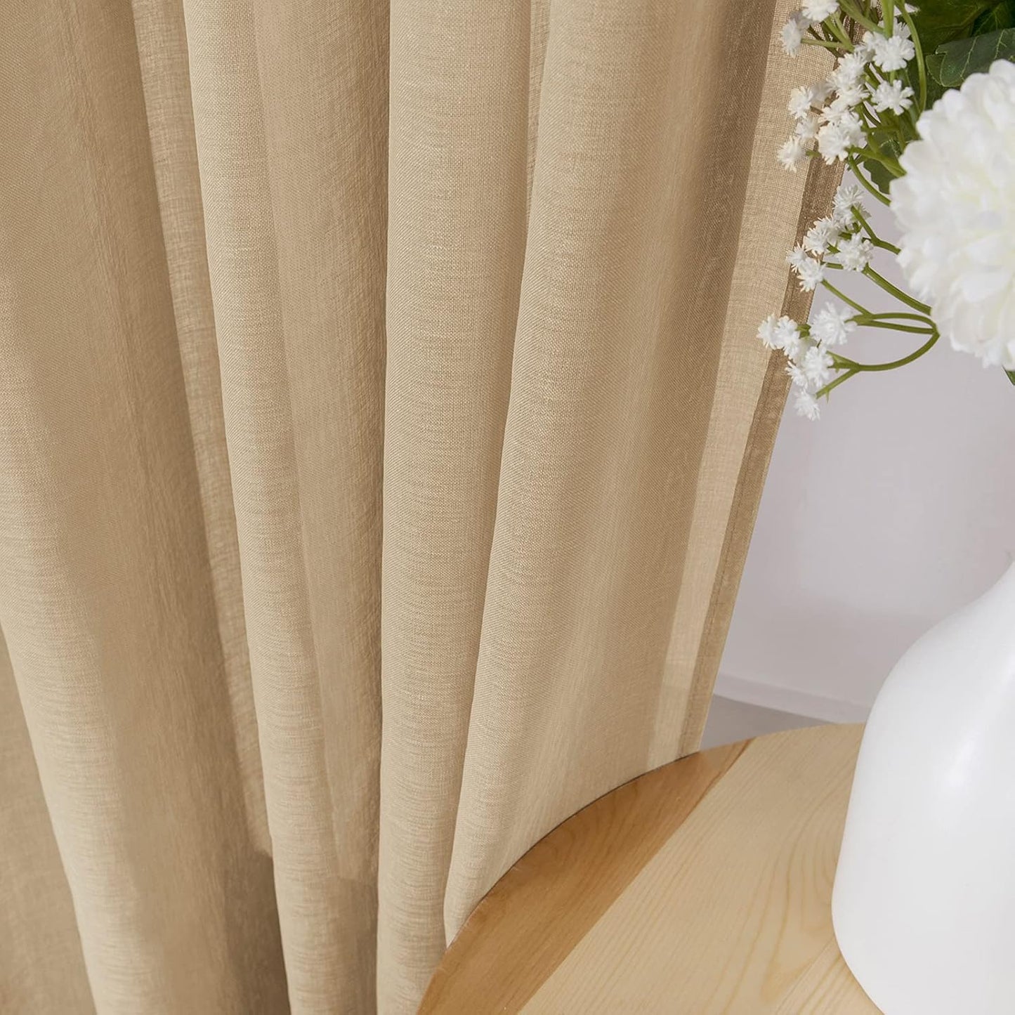 Tollpiz Sheer Tier Curtains Kitchen Linen Textured Half Curtain Sheers Light Filtering Rod Pocket Voile Bathroom Short Curtains for Farmhouse, 25 x 30 inches Long, Beige, Set of 2 Panels