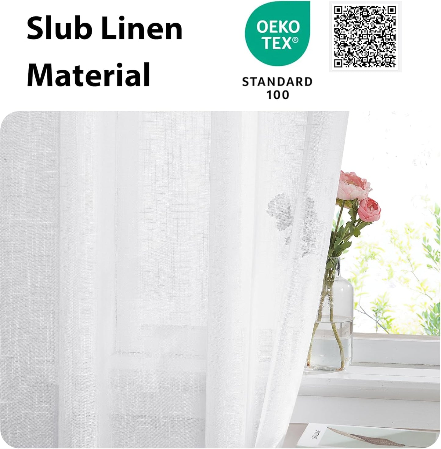 NICETOWN Linen Textured Door Curtain - White Sidelight Panel Curtain Semi Sheer French Front Door Curtain with Tieback for Kitchen, 30 inches W x 40 inches L, Single Panel