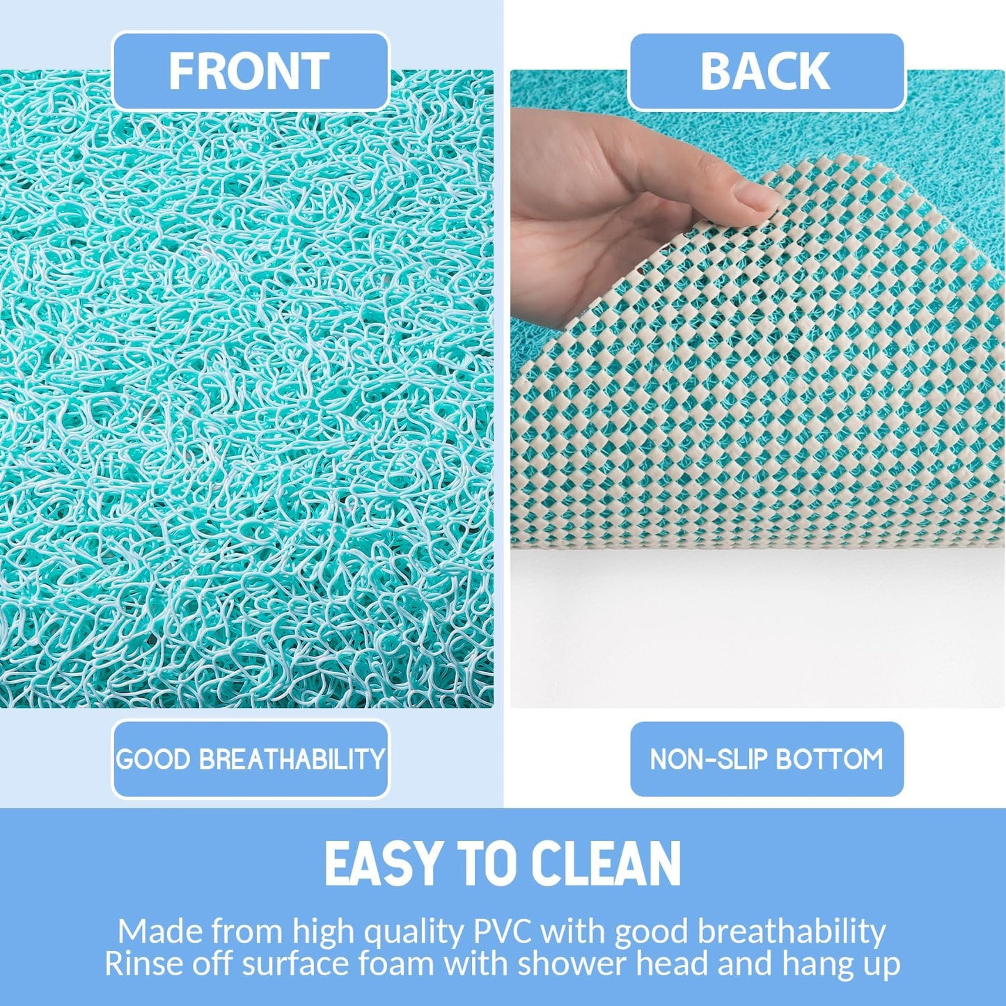 Non-Slip Bathtub Mat, Anti Slip Shower Mat, Fast Drying Bathtub Mats, Foot Scrubber Mat, Anti Slip Mat for Tub, Floor, Bathroom, Kitchen, Home, Hotel (Turquoise Blue 40"×28")