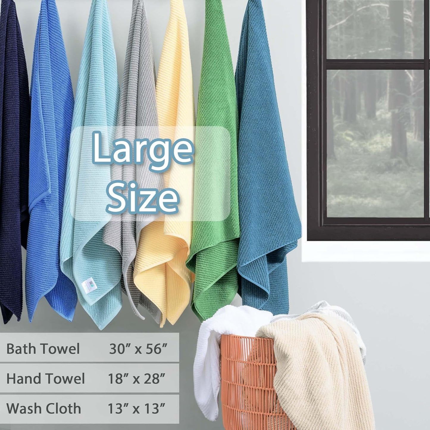 VOOVA & MOVAS Labrador Blue Towels for Bathroom, 100% Cotton | Quick Dry | Soft | Thick, 3 Piece Towel Set, 1 Large Bath 30" x 56", 1 Hand 18" x 28", 1 Wash Cloth 13" x 13", Bathroom Essentials