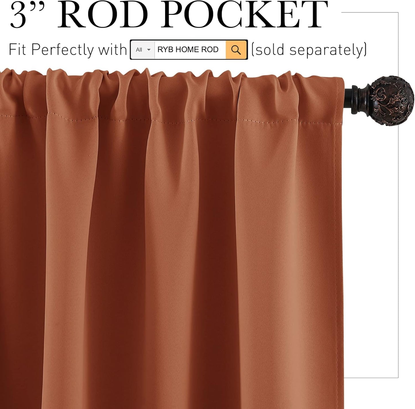 RYB HOME Blackout Curtains for RV Camper Windows, Privacy Thermal Insulating Mini Curtains & Drapes for Bedroom Bathroom Basement Kitchen Door Window Cover, W 42 x L 36 inch, Burnt Orange, 2 Panels
