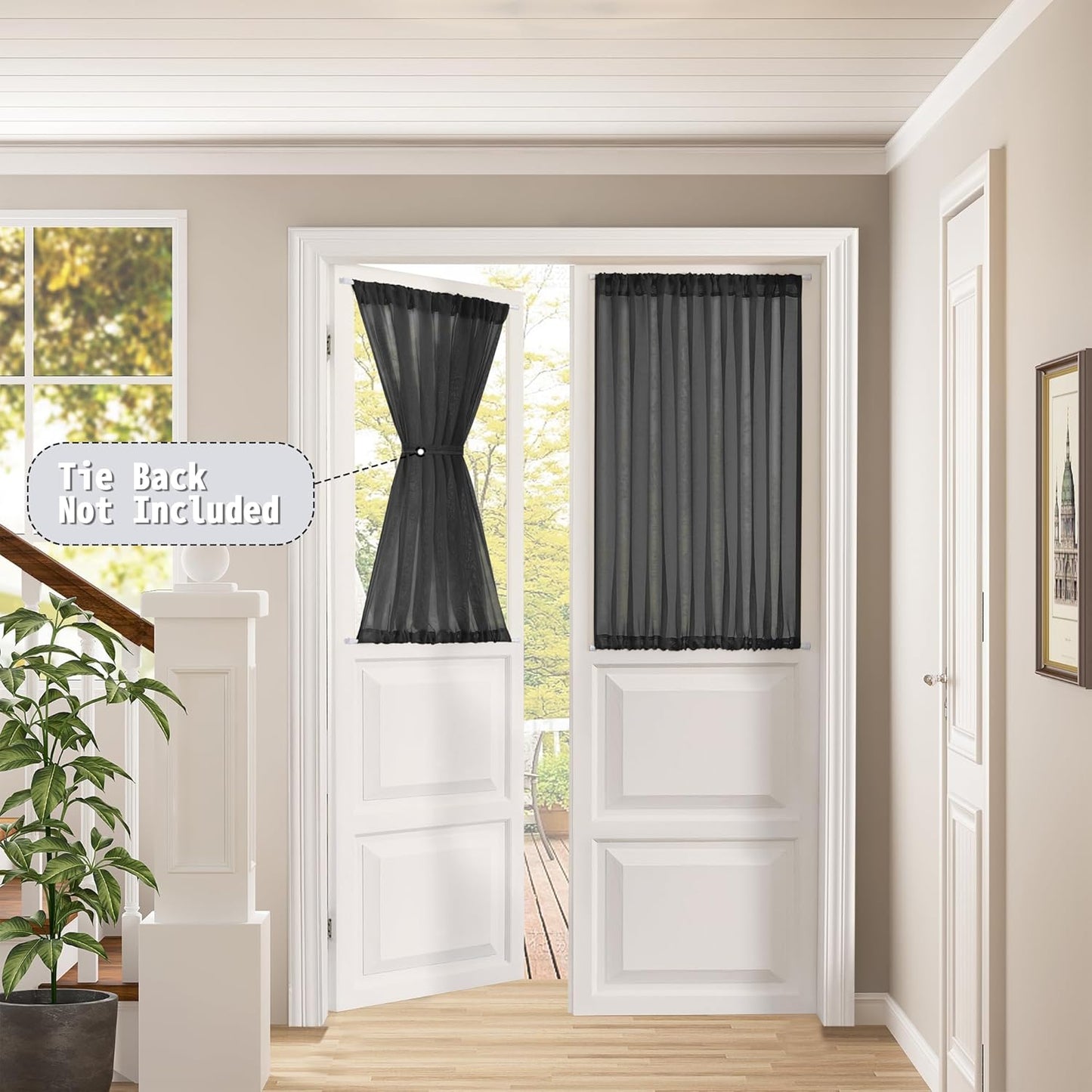 Tollpiz Short Sheer Door Curtain Closet Linen Textured Curtain Sheers Doorway Light Filtering Voile Patio Glass Door Rod Pocket Curtains French Door, 54 x 54 inches Long, Black, Set of 1 Panel