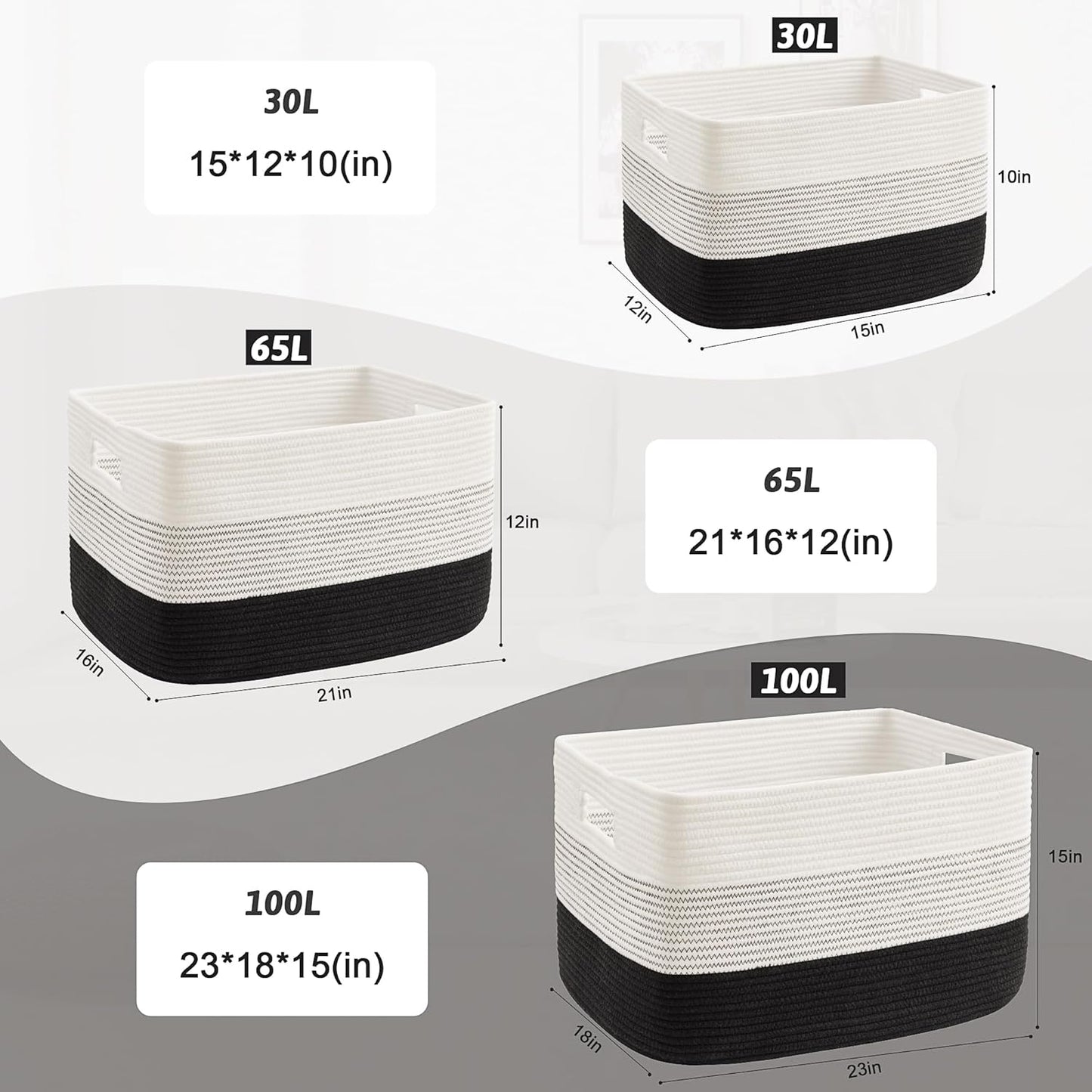 Blanket Basket,Rectangle Woven Baskets for Storage,100L Laundry Basket for Decorative Nursery Blanket,Toys,Dirty Clothes and Magazine in Shelves,Baby Room,and Living Room