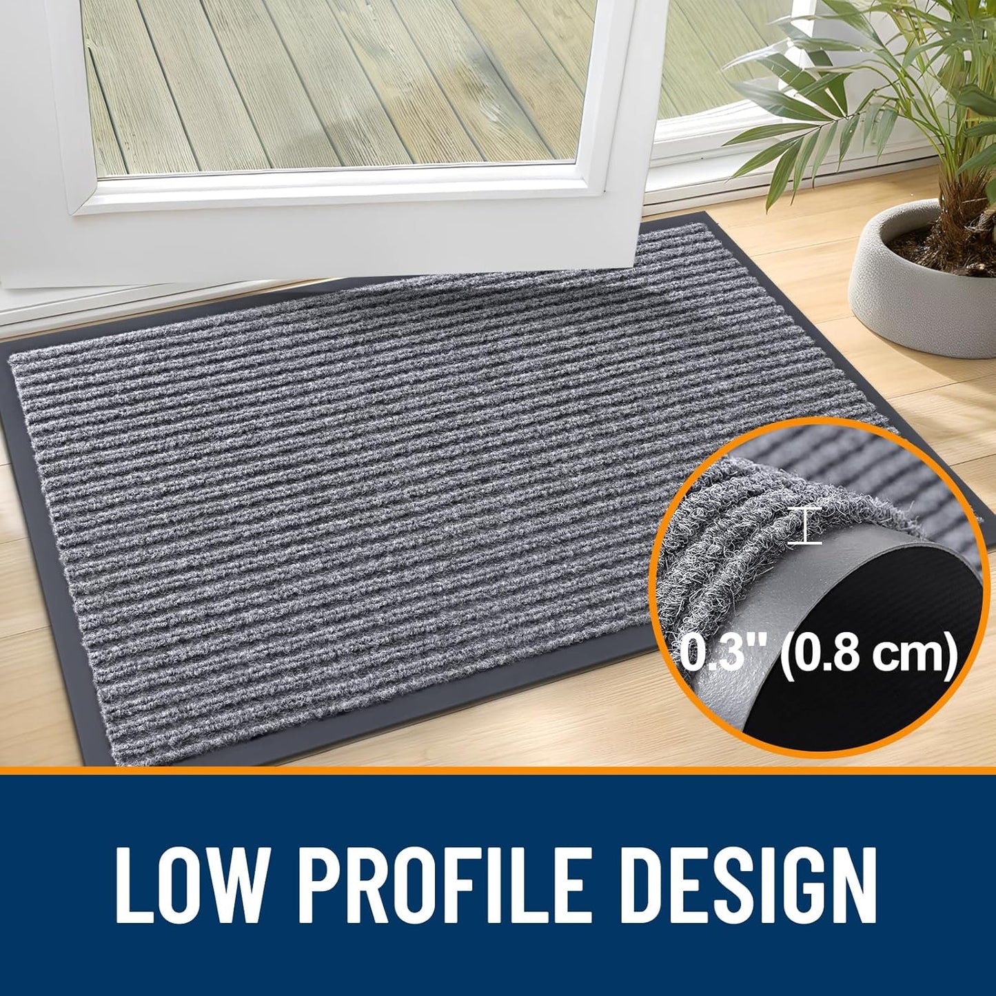 OLANLY Front Door Mat Indoor Outdoor Entrance, Waterproof Heavy Duty Doormat, Fade Resistant, Low Profile, Easy Clean Patio Porch Welcome Floor Mats for Entry, 47x24, Light Gray