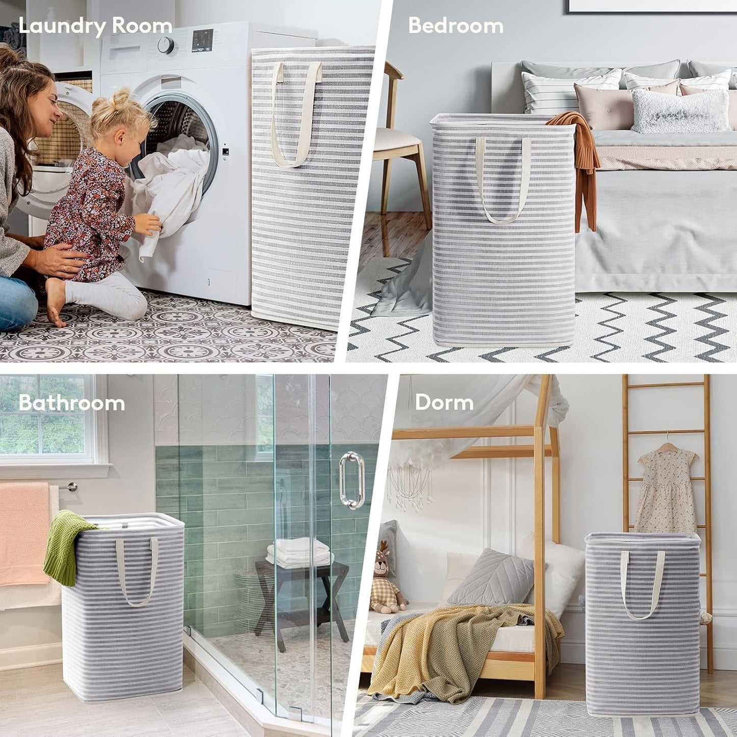 Lifewit Laundry Hamper Large Collapsible Laundry Basket, Freestanding Waterproof Clothes Hamper Storage with Easy Carry Handles for Clothes in Bedroom Bathroom College Dorm for Adults, Gray, 80L
