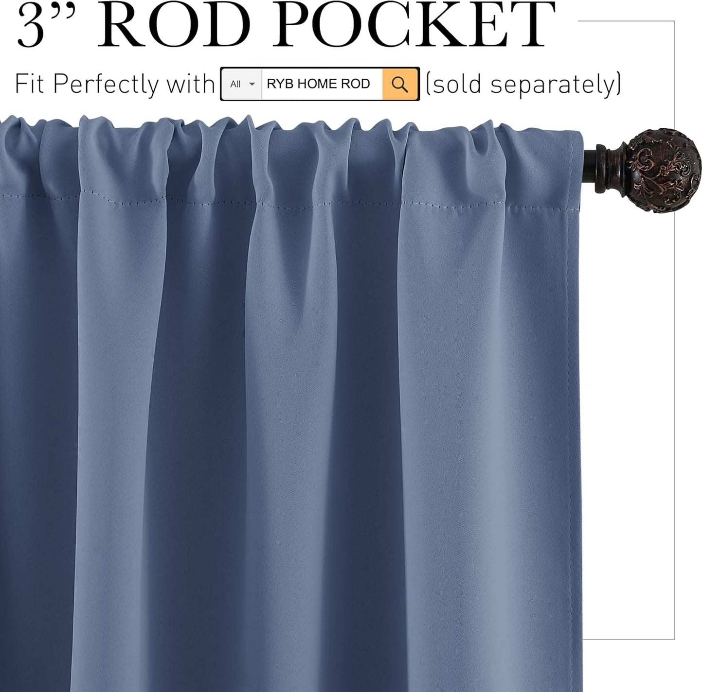 RYB HOME RV Camper Door Window Curtains -Blackout Privacy Curtains & Drapes for Bathroom Bedroom Kitchen Portable Travel Trailer Small Window Decor, W 34 x L 24, Stone Blue, 2 Panels