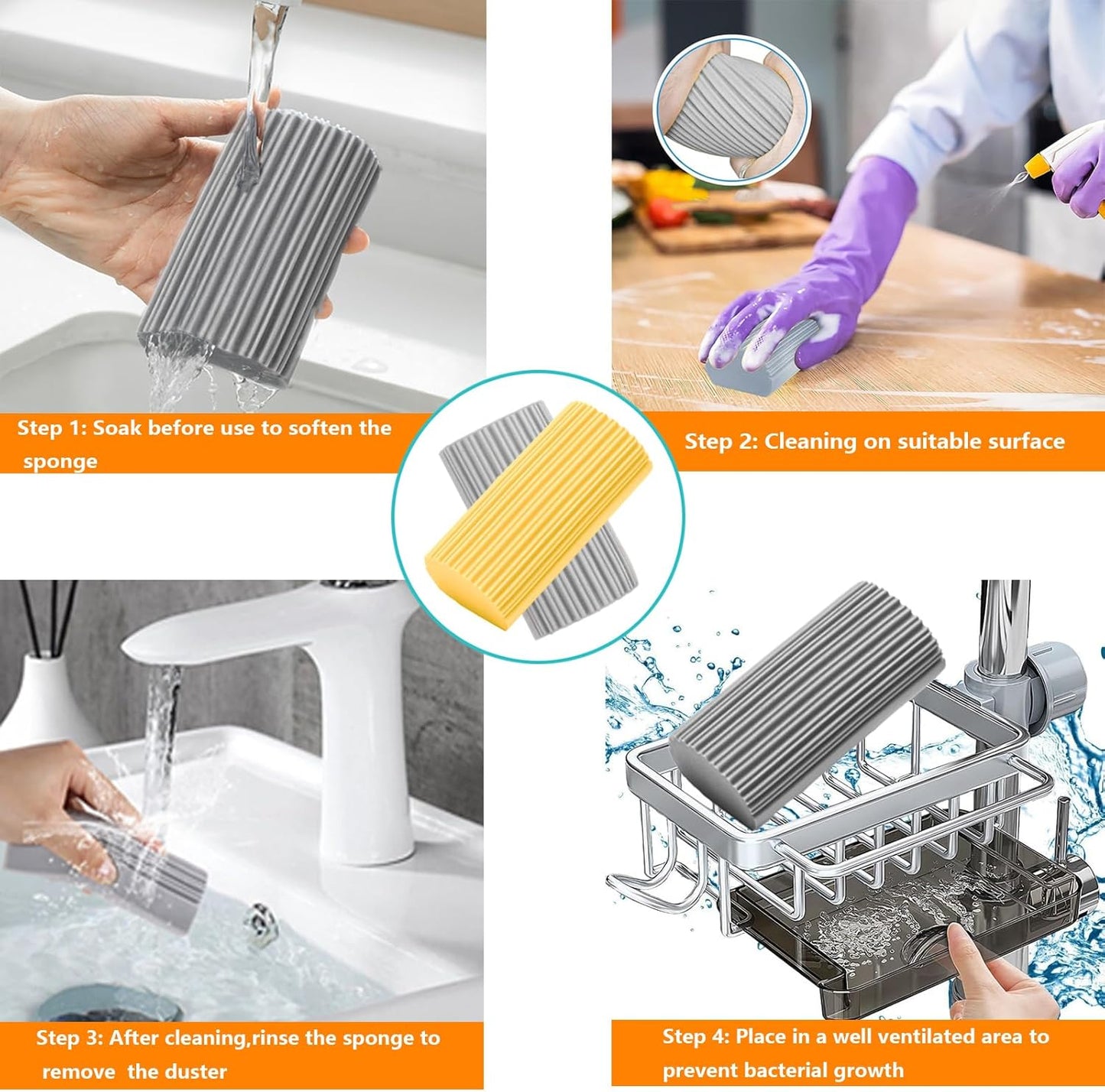 18-Pack Damp Clean Duster Sponge,Magic Sponge Eraser for Housekeeping,Reusable Cleaning Sponge for Blinds,Vents,Mirrors,Glass, Baseboards,Window Track Grooves and Railings (Grey)