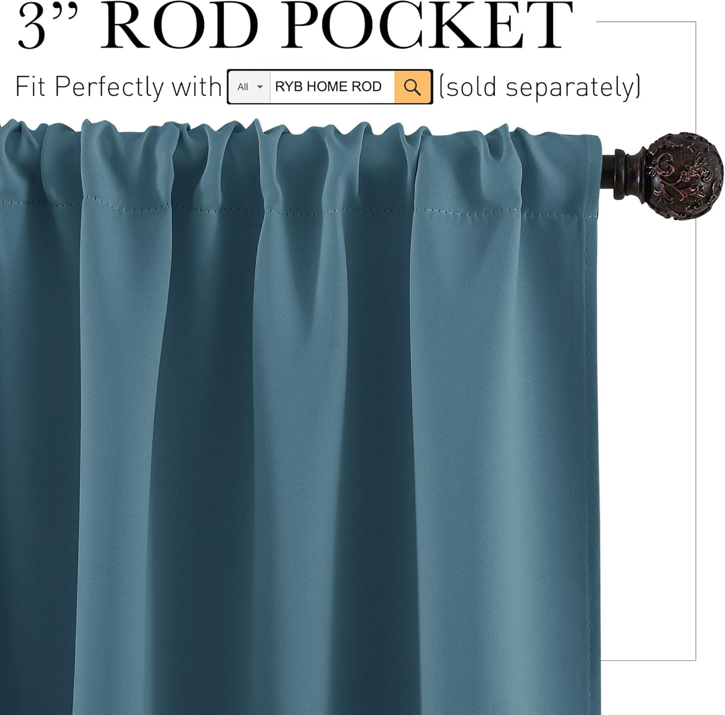 RYB HOME Blue Blackout Curtains for Living Room Ceiling to Floor Privacy Window Curtains Room Darkening Drapes for Bedroom Office, W52 x L108 inch, 2 Panels, Slate Blue