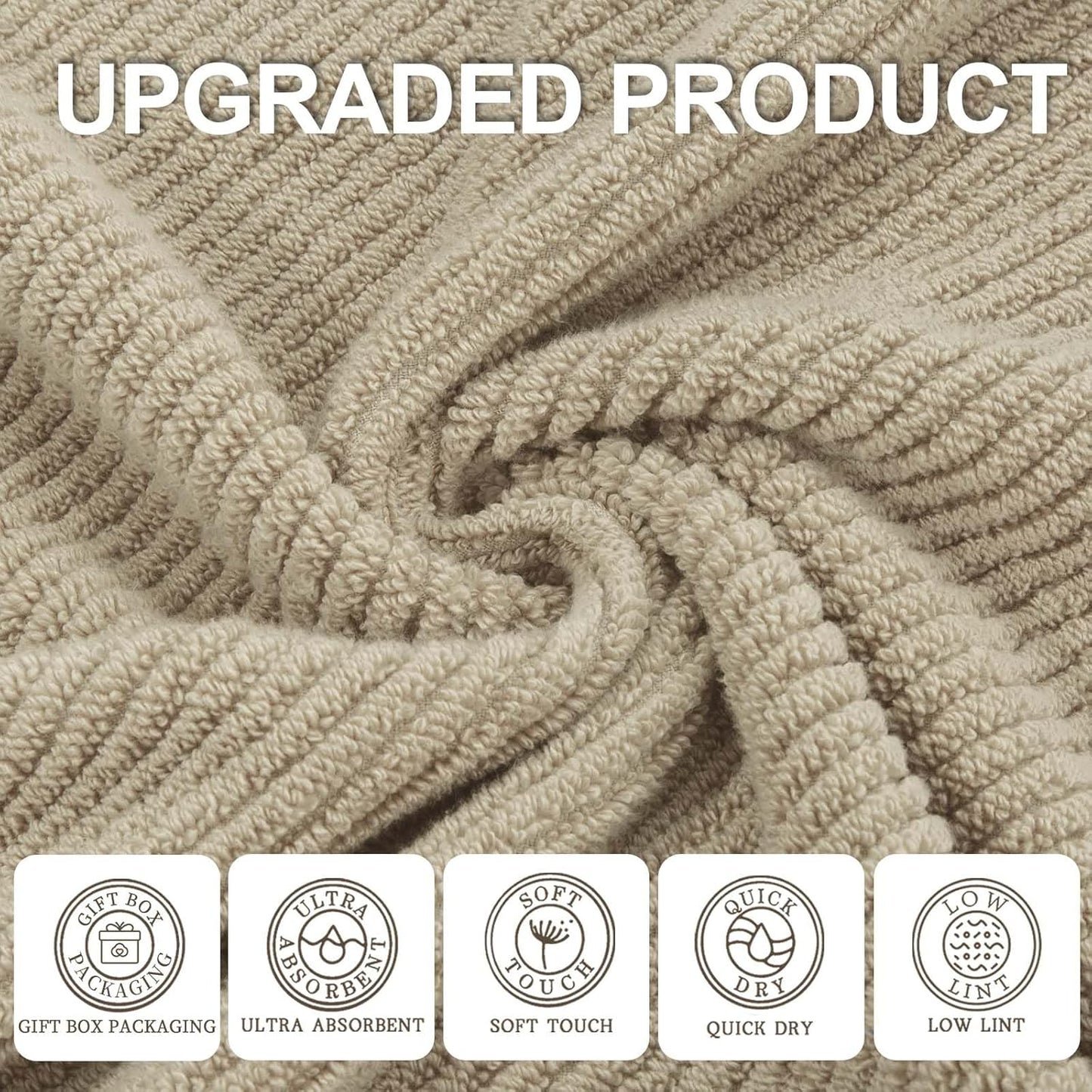 VOOVA & MOVAS Tan Bath Towels - 100% Cotton | Lightweight | Soft | Thick, 2 Bath 30"x56", 2 Hand 18"x28", 2 Washcloths 13"x13", Quick Dry Towels for Showering, Luxury Towel Gift Set, Dark Beige
