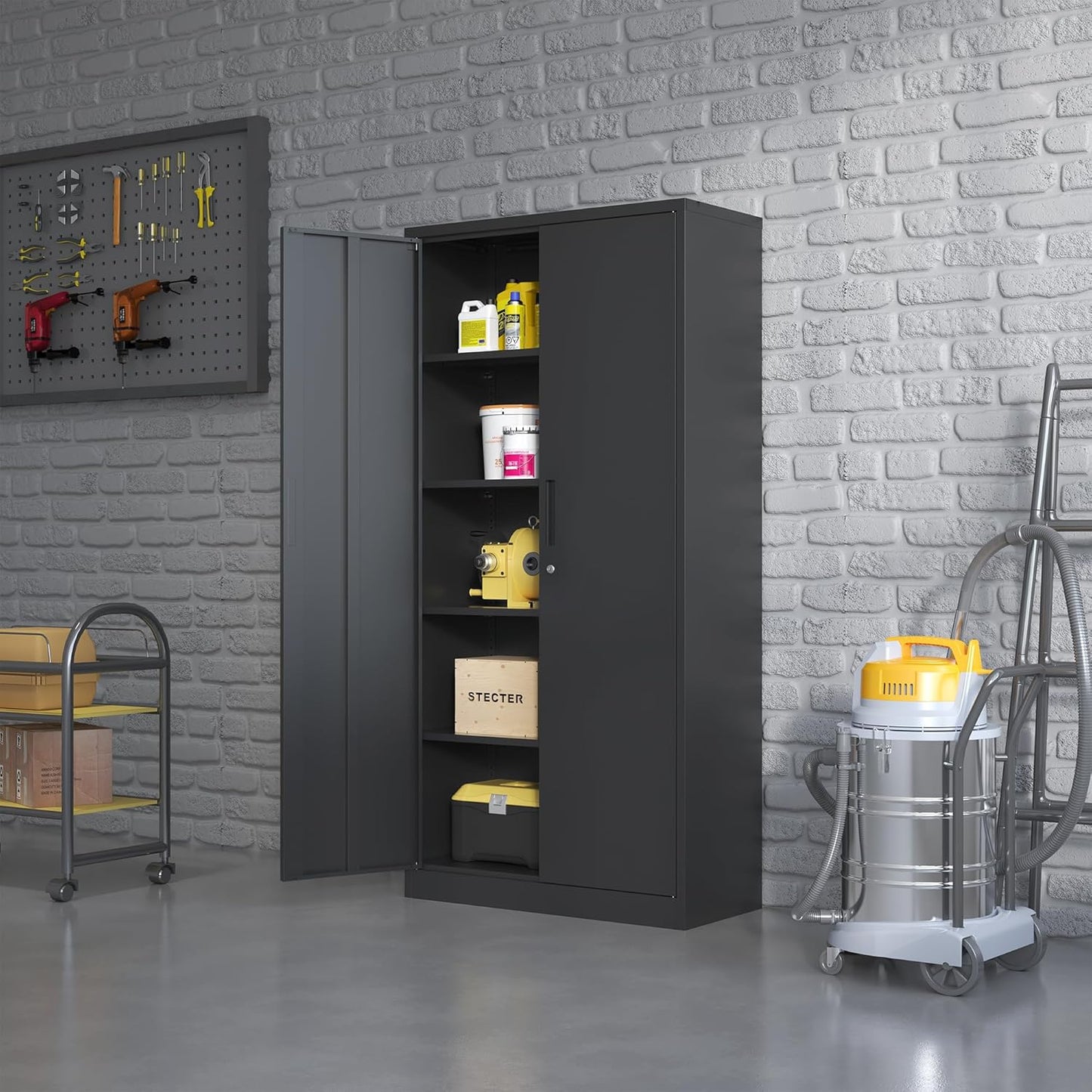 72'' Garage Storage Cabinet, Lockable Storage Cabinet with Adjustable Shelves, Steel Tool Cabinets for Home, Office, Garage, Require Assembly, Black