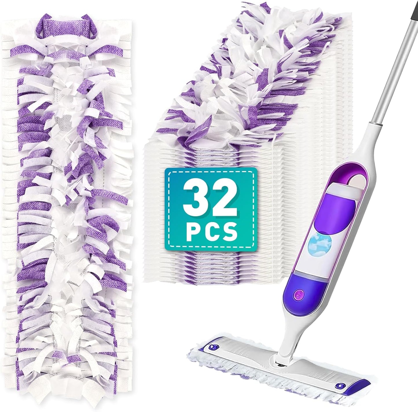 5X Cleaning Power Mop Pads Compatible with Swiffer PowerMop, Disposable Mopping Pad Refills for Cleaning, Multi-Surface Wood Floor Replacement Pads (32)