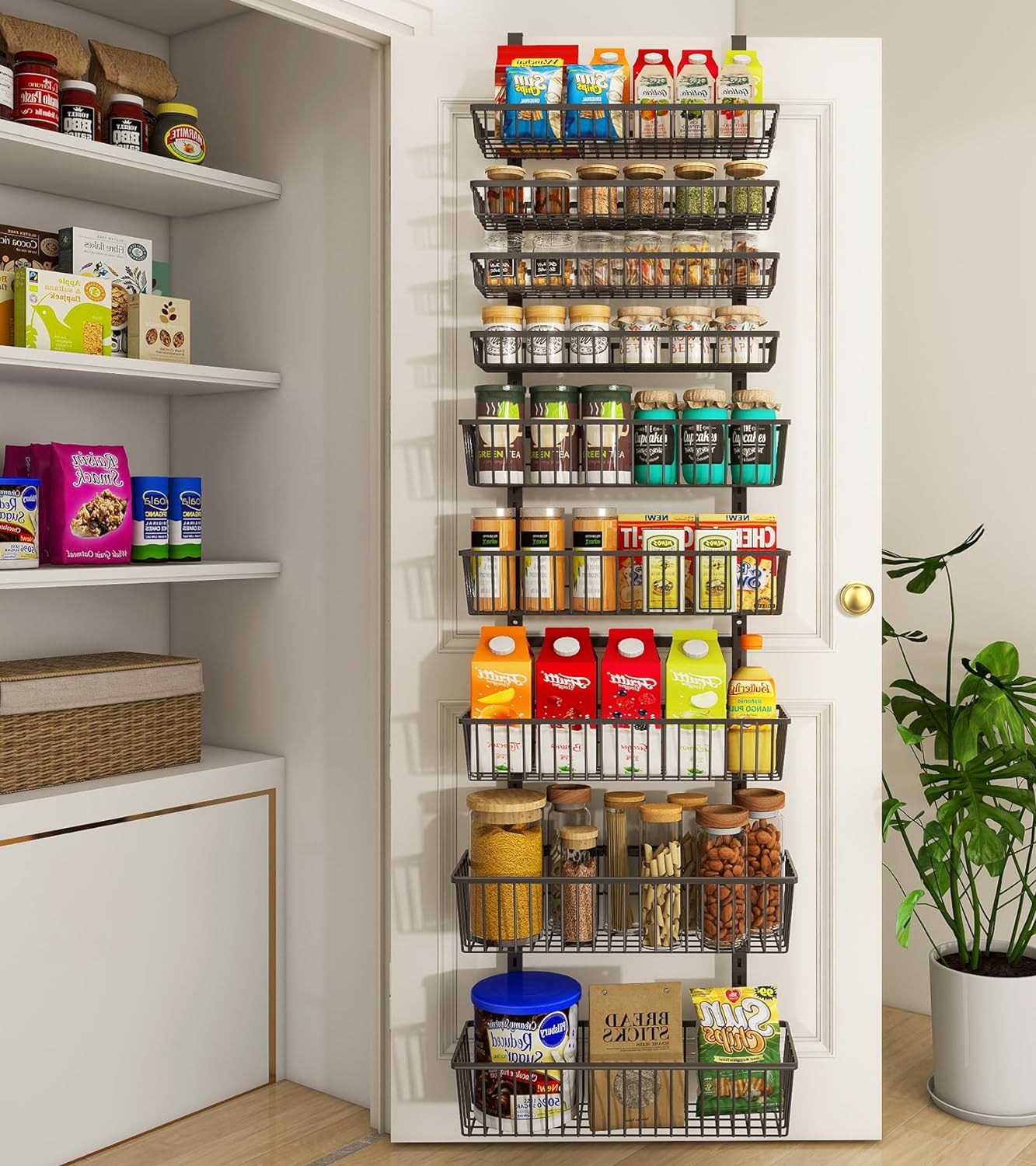 9-Tier Over The Door Pantry Organizer, Pantry Storage and Organization, Black Metal Hanging Spice Rack Seasoning Shelves Door, Wall Mount for Home & Kitchen, Laundry Room Bathroom Organization