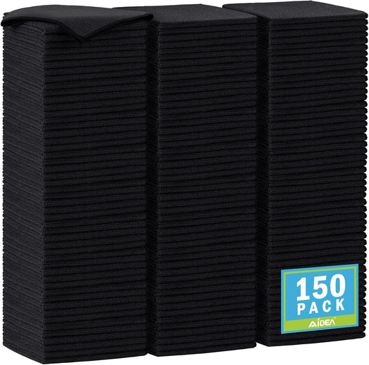AIDEA Microfiber Cleaning Cloth-150PK, Soft Microfiber Towels for Cars, Absorbent Cleaning Rags, Lint-Free Streak-Free Wash Cloths for House, Kitchen, Window(12in.x12in), Black