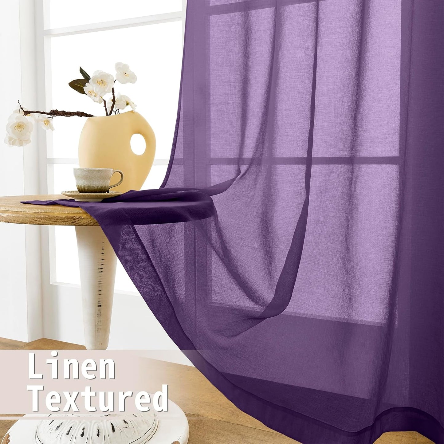 Tollpiz Sheer Door Curtain Closet Linen Textured Curtains Sheer Doorway Light Filtering Voile Patio Glass Door Rod Pocket Curtain French Door, 54 x 72 inches Long, Royal Purple, Set of 1 Panel