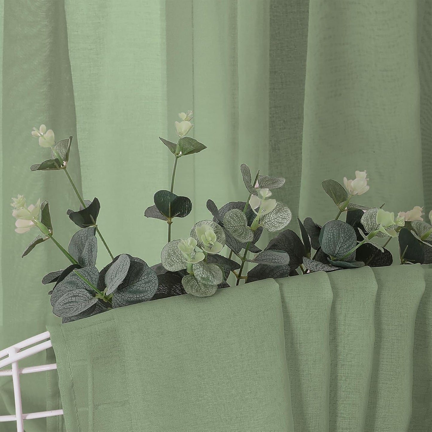 Tollpiz Sheer Curtains Linen Textured Bedroom Curtain Sheers Light Filtering Rod Pocket Voile Curtains for Living Room, 54 x 63 inches Long, Sage Green, Set of 2 Panels