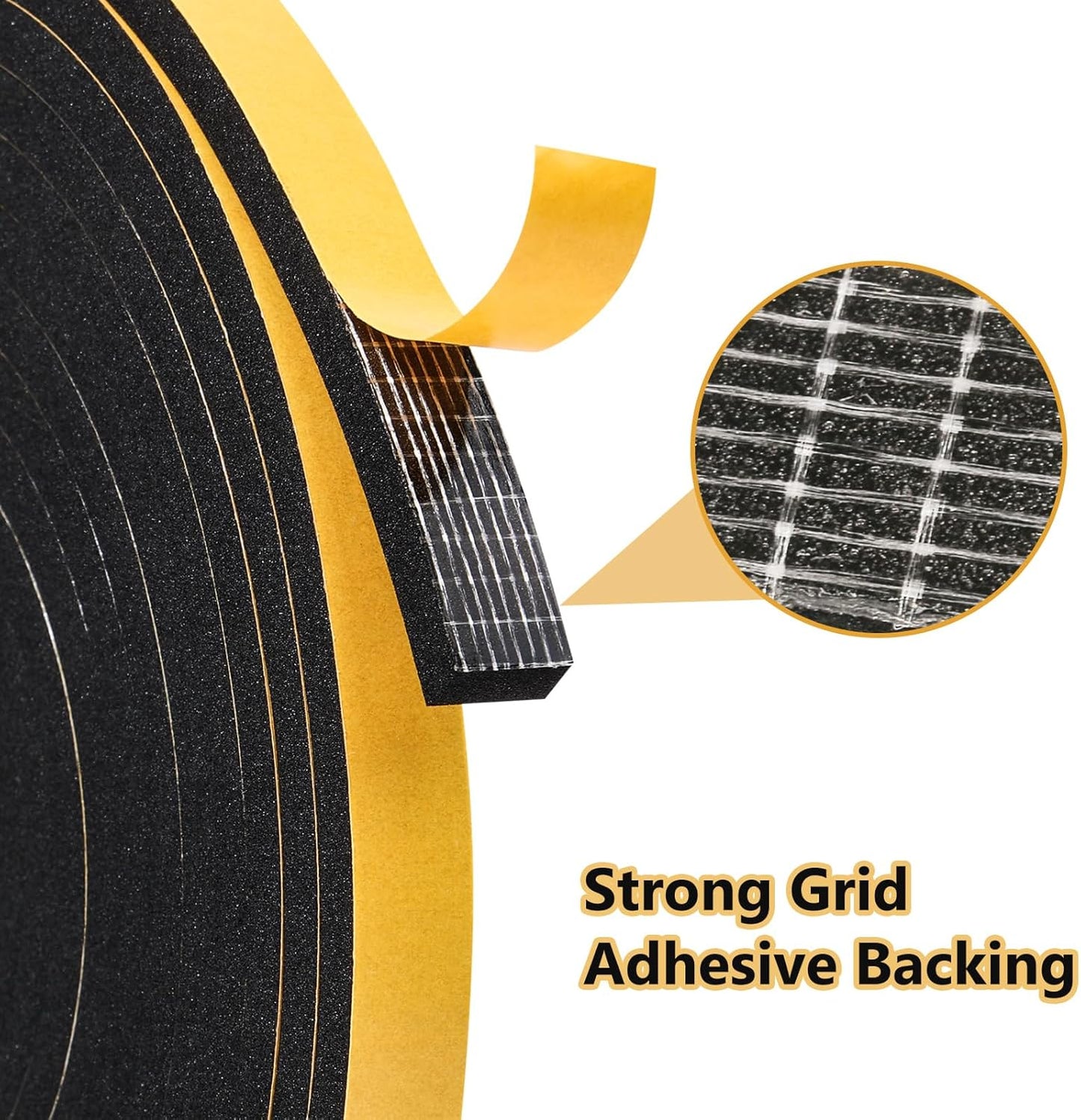 Black Weather Stripping Door Seal Strip (3/5 Inch X 1/4 Inch X 16Feet), Strong Adhesive, Lightproof, Soundproof, Weatherproof Foam Tape Insulation for Sliding Door, Front Door Frame, Windows