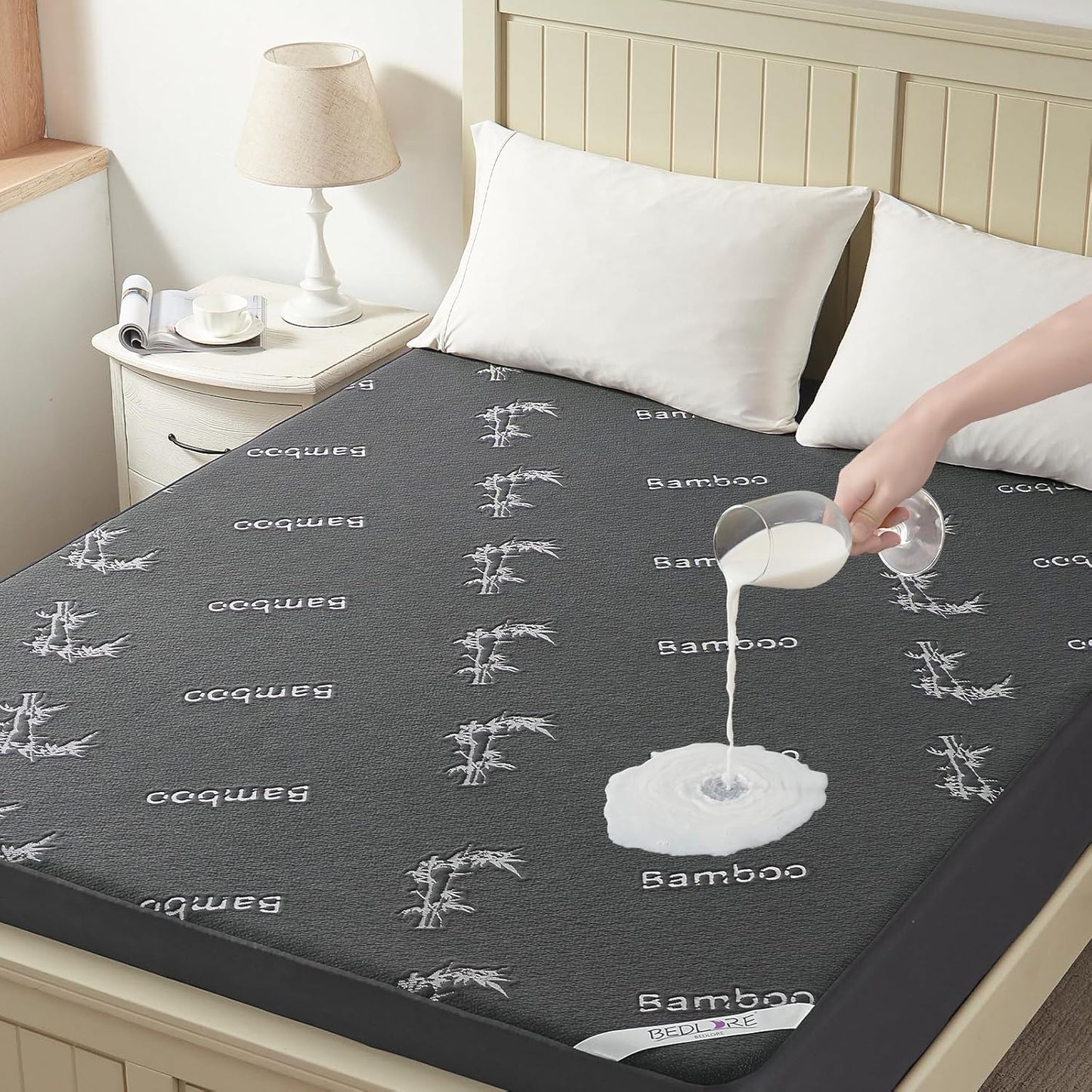 BEDLORE Full Size Mattress Protector Waterproof, Mattress Pad Fitted 6-15 Inch Deep Pocket, 3D Air Fabric Soft Double Bed Mattress Cover Noiseless Washable for Home, College Dorm, Gray