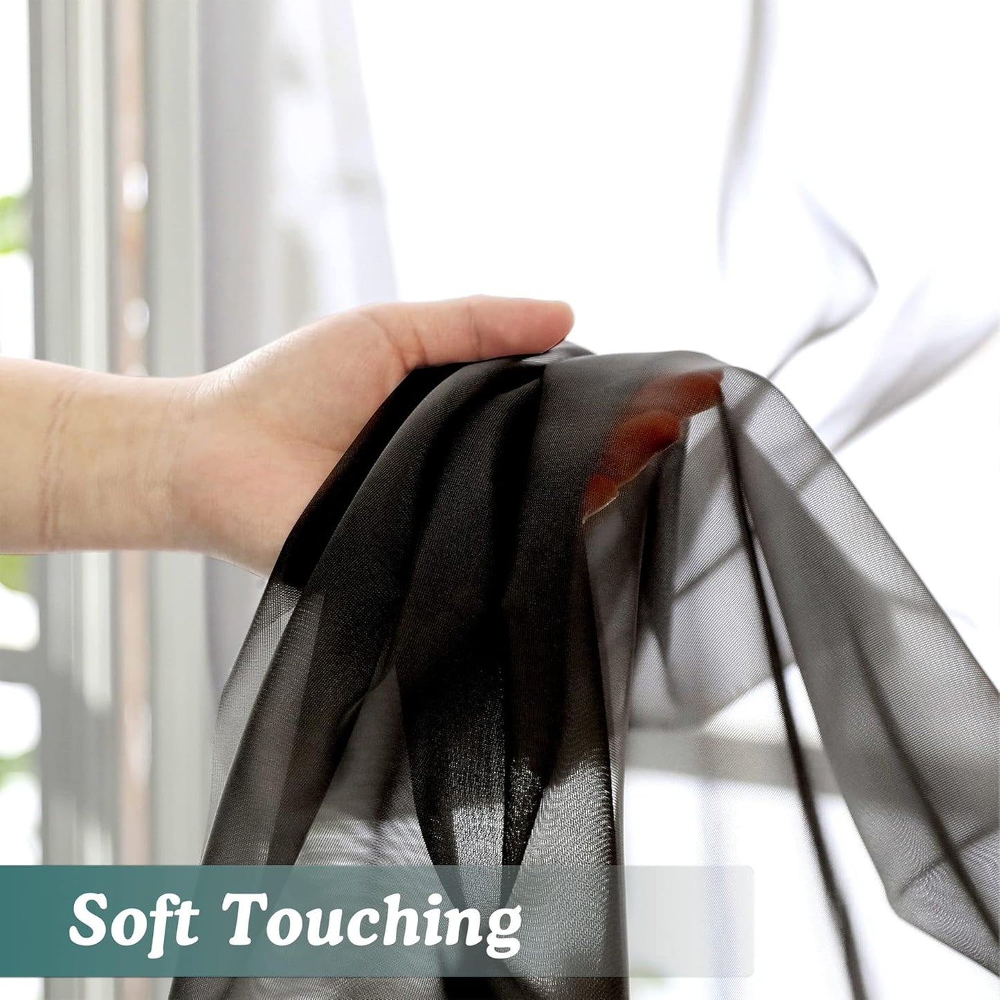 Chyhomenyc Black Sheer Scarf Valances for Windows 216 Inch Extra Long, Window Scarf Drapes Rod Pocket Backdrop for Wedding Arch Draping/Party/Canopy Bed/Living Room, 2PC, 18 Feet Length