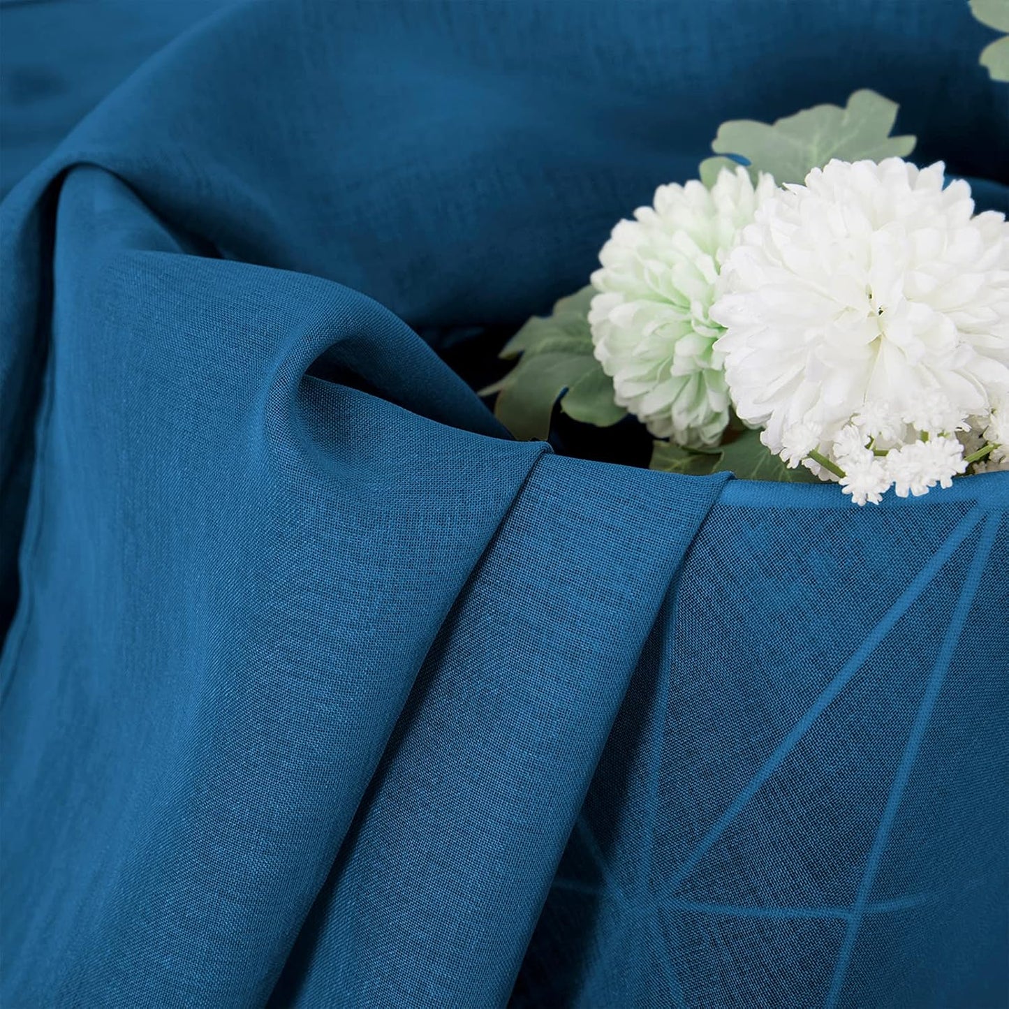 Tollpiz Sheer Tier Curtains Kitchen Linen Textured Half Curtain Sheers Light Filtering Rod Pocket Voile Bathroom Short Curtains for Farmhouse, 25 x 30 inches Long, Classic Blue, Set of 2 Panels