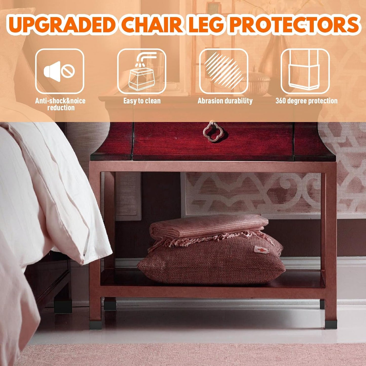 Rectangle Chair Leg Protectors for Hardwood Floors,16 PCS Silicone Covers to Protect Wood Tile Floors Felt Pads Furniture Leg Caps Reduce Noise. Easy to Move.(Black,1 x 1.25 Inch,Rectangular)