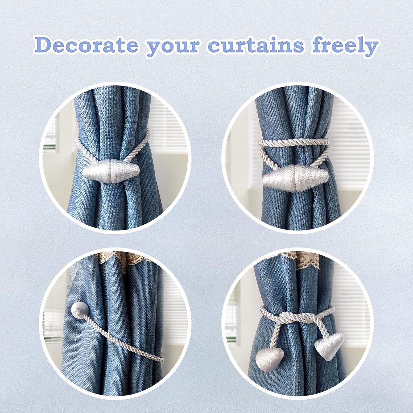 Hion Magnetic Curtain Tiebacks Black 2pcs, Curtain Tiebacks Buckles Holdbacks Holders Hooks Clip for Home Bedroom Office Decorative Curtain