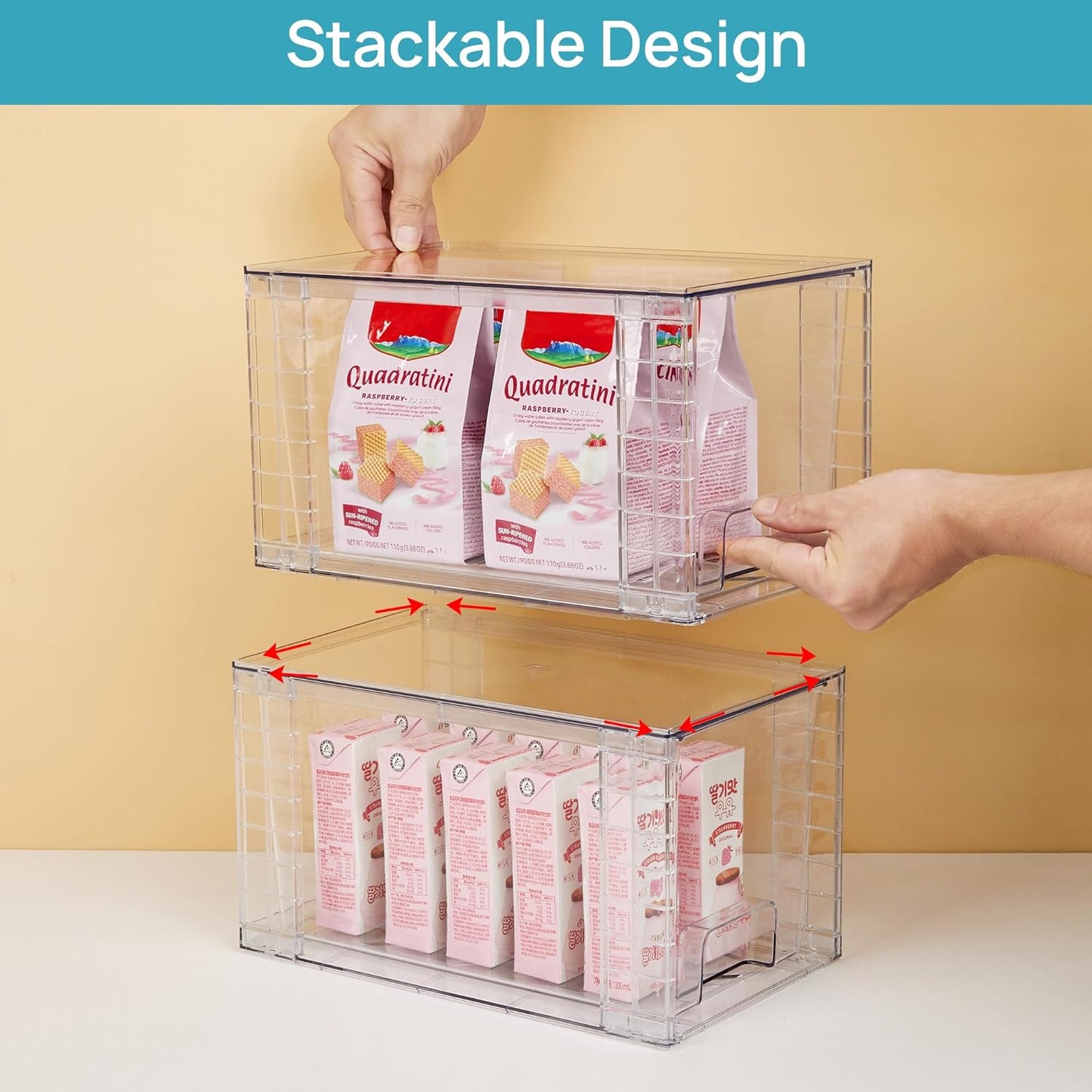 Vtopmart 4Pack Large Stackable Kitchen Pantry Storage Drawers, Clear Organizer Bins with Handles, Acrylic Drawer Organizers for Kitchen Pantry, Bathroom Undersink, Cabinet Organization and Storage