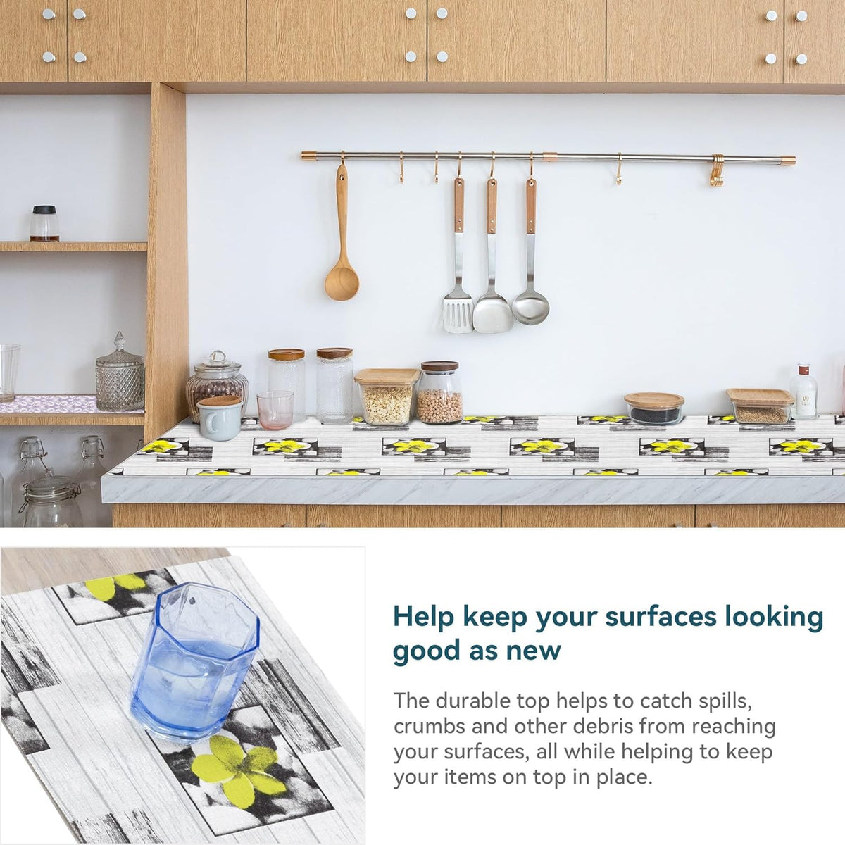 Shelf Liner 18" W x 384" L Long Non Adhesive Kitchen Drawer Liner, Waterproof Shelf Liner Durable Anti-Slip for Kitchen Cabinets