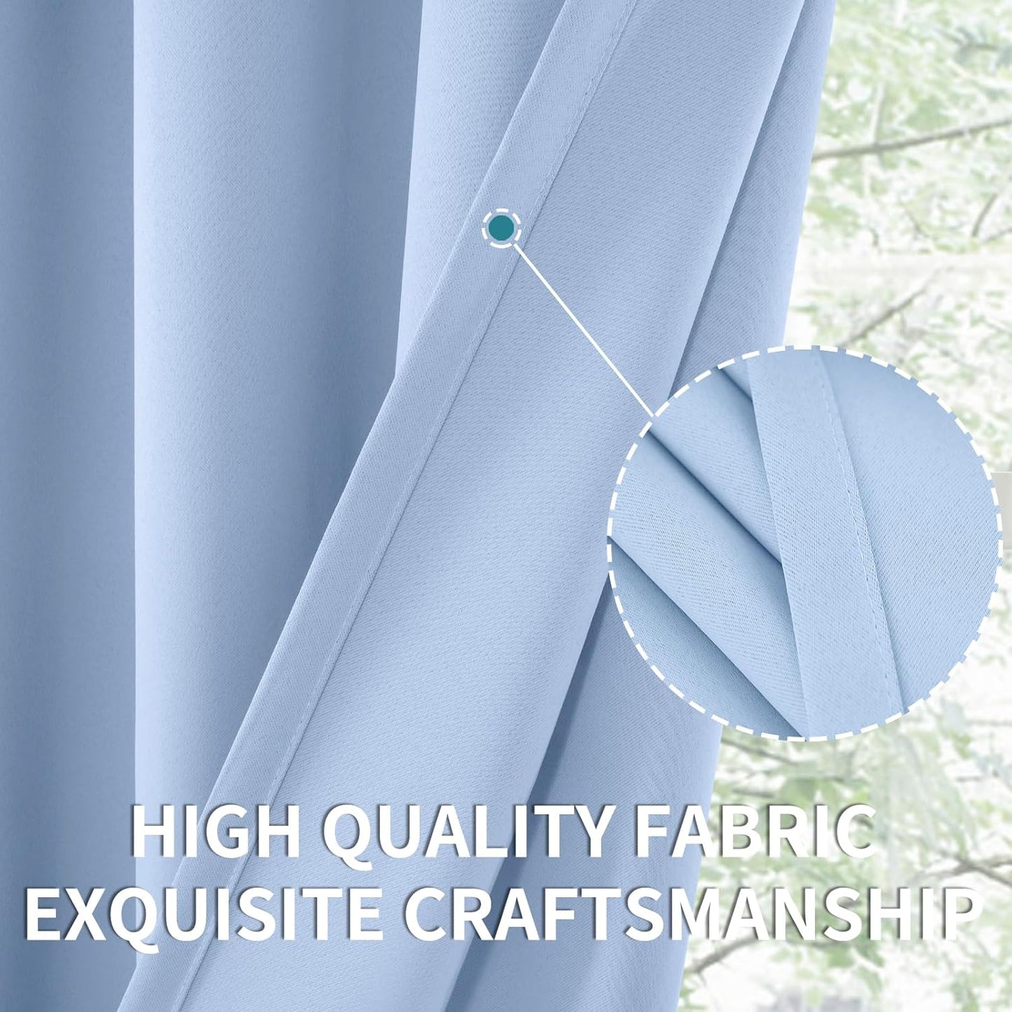 BGment Baby Blue Room Darkening Curtains for Short Window - Rod Pocket Thermal Insulated Blackout Curtain Drapes for Nursery Kids Bedroom, 42 x 45 Inch, 2 Panels