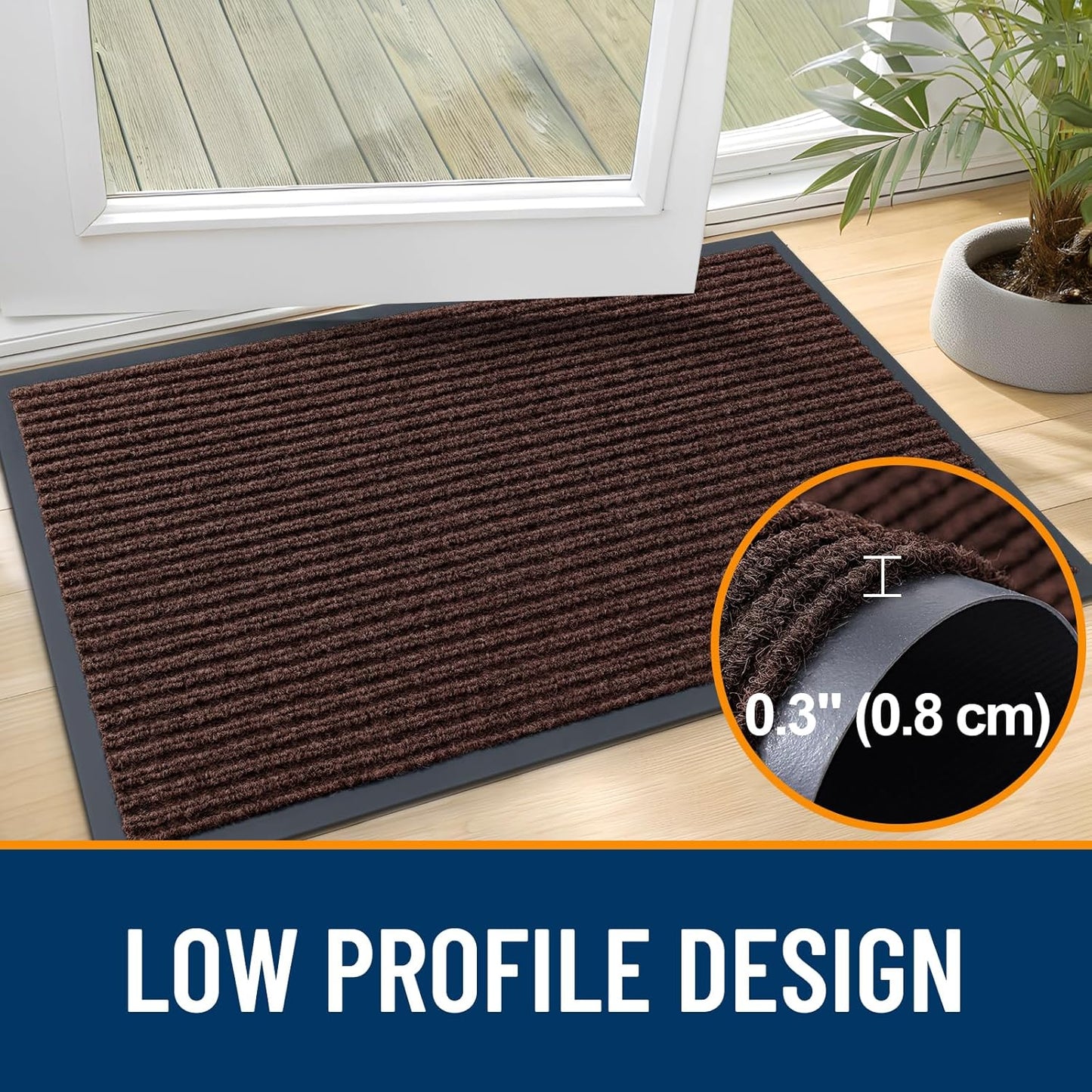 OLANLY Front Door Mat Indoor Outdoor Entrance, Waterproof Heavy Duty Doormat, Fade Resistant, Low Profile, Easy Clean Patio Porch Welcome Floor Mats for Entry, 36x24, Brown