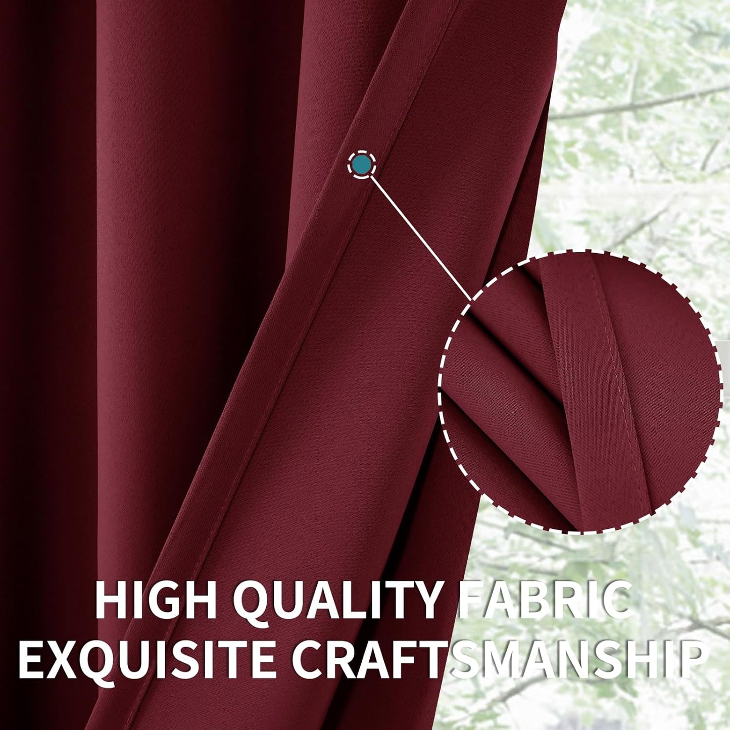 BGment Burgundy Blackout Curtains 36 Inches Long for Bedroom Kitchen Window - Short Length Thermal Insulated Drapes with Rod Pocket for Basement Cafe Bathroom, 42 x 36 Inch, 2 Panels