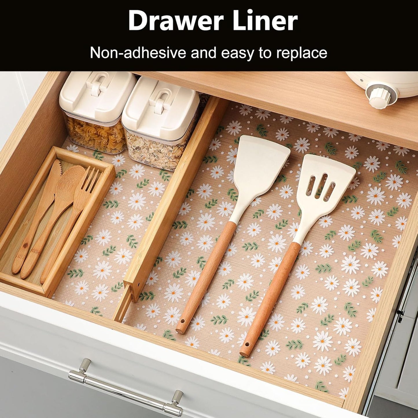 INNOLITES Shelf Liner – Cabinet & Drawer Liner Non-Adhesive – Waterproof Oil-Proof – Durable EVA with Floral for Kitchen Cabinets Refrigerator – BPA-Free, Easy to Cut 23.6" x 236"